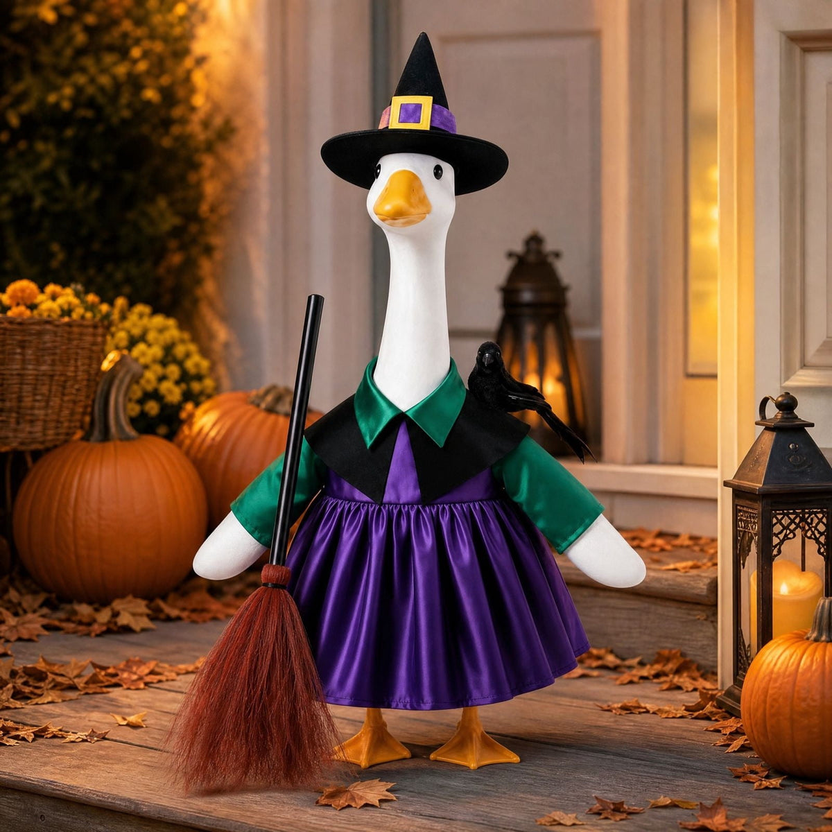 Thanksgiving Harvest Outfit for 23" Porch Goose, Goose Fall Theme Dress in White&Orange with Headwear Fall Harvest Decor for 23" Goose Outdoor Patio Yard Lawn Decoration
