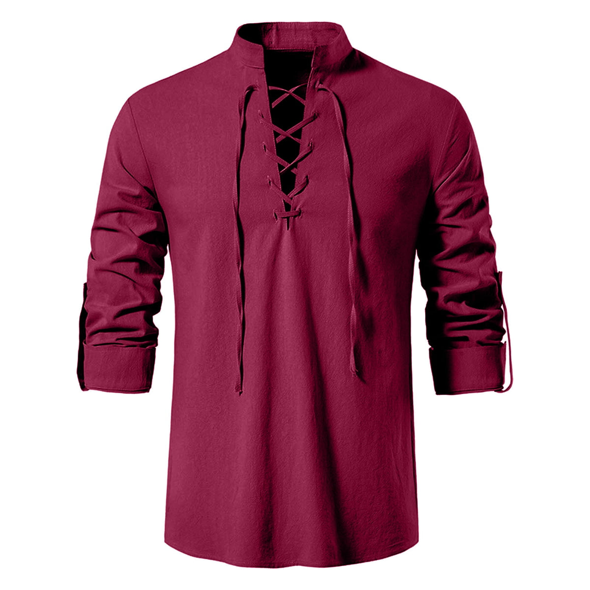 BVWKPCV Men's Renaissance Shirt Pirate Medieval Viking Top Linen Long Sleeved Halloween Costume Wine XL