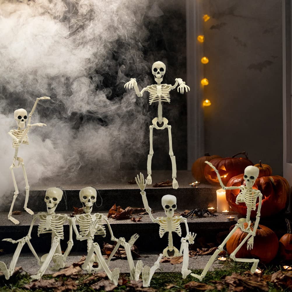 2PCS Halloween Skeleton Decoration Posable Skeletons Realistic Joint Design ,Indoor Outdoor Haunted House Props,16inches/40cm