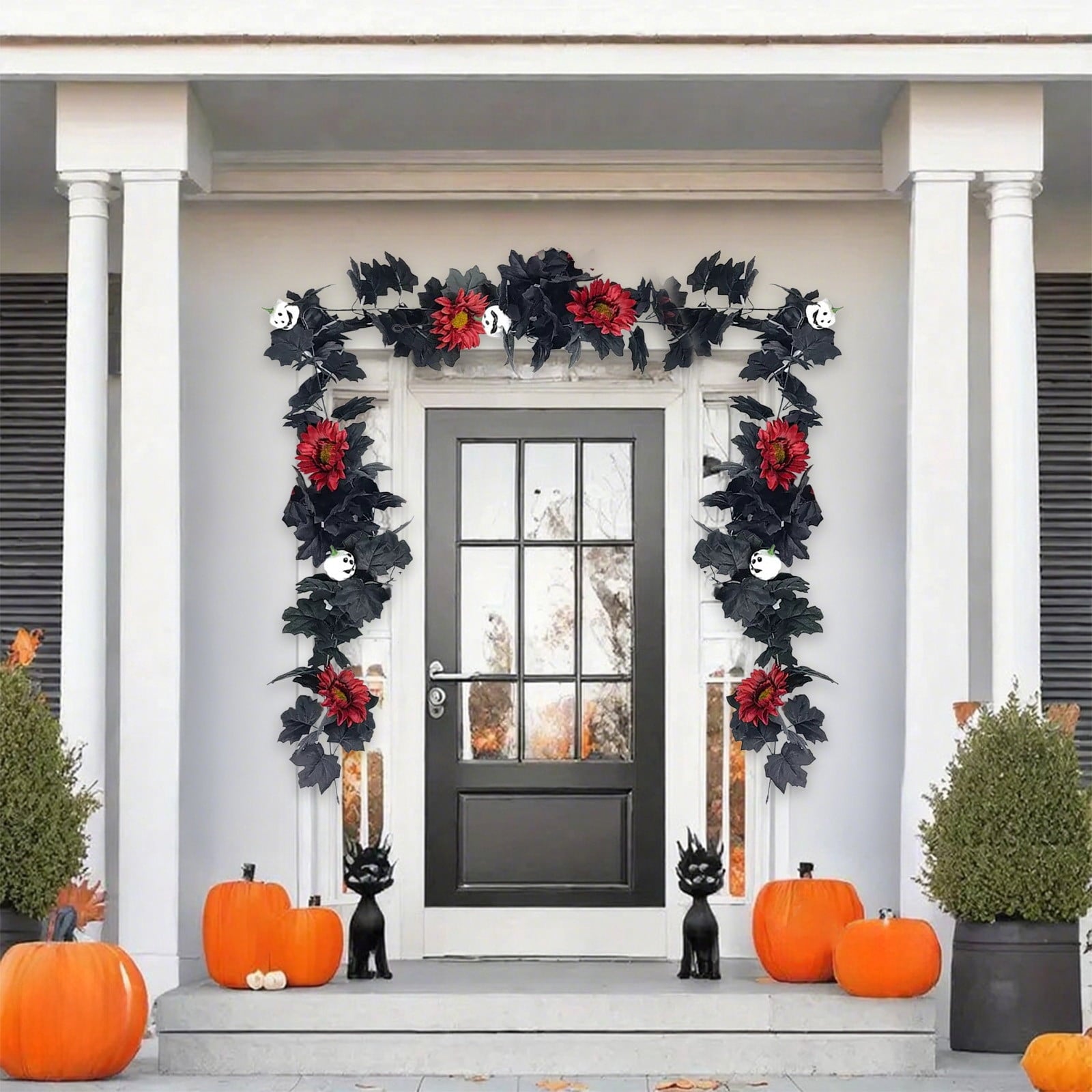 AZXY Halloween Decor, Halloween Indoor Decor, Halloween Tabletop, Artificial White Silk Rose Stems, Gothic Fake Floral Bouquet, Halloween Decorations for Home Table Party Decor