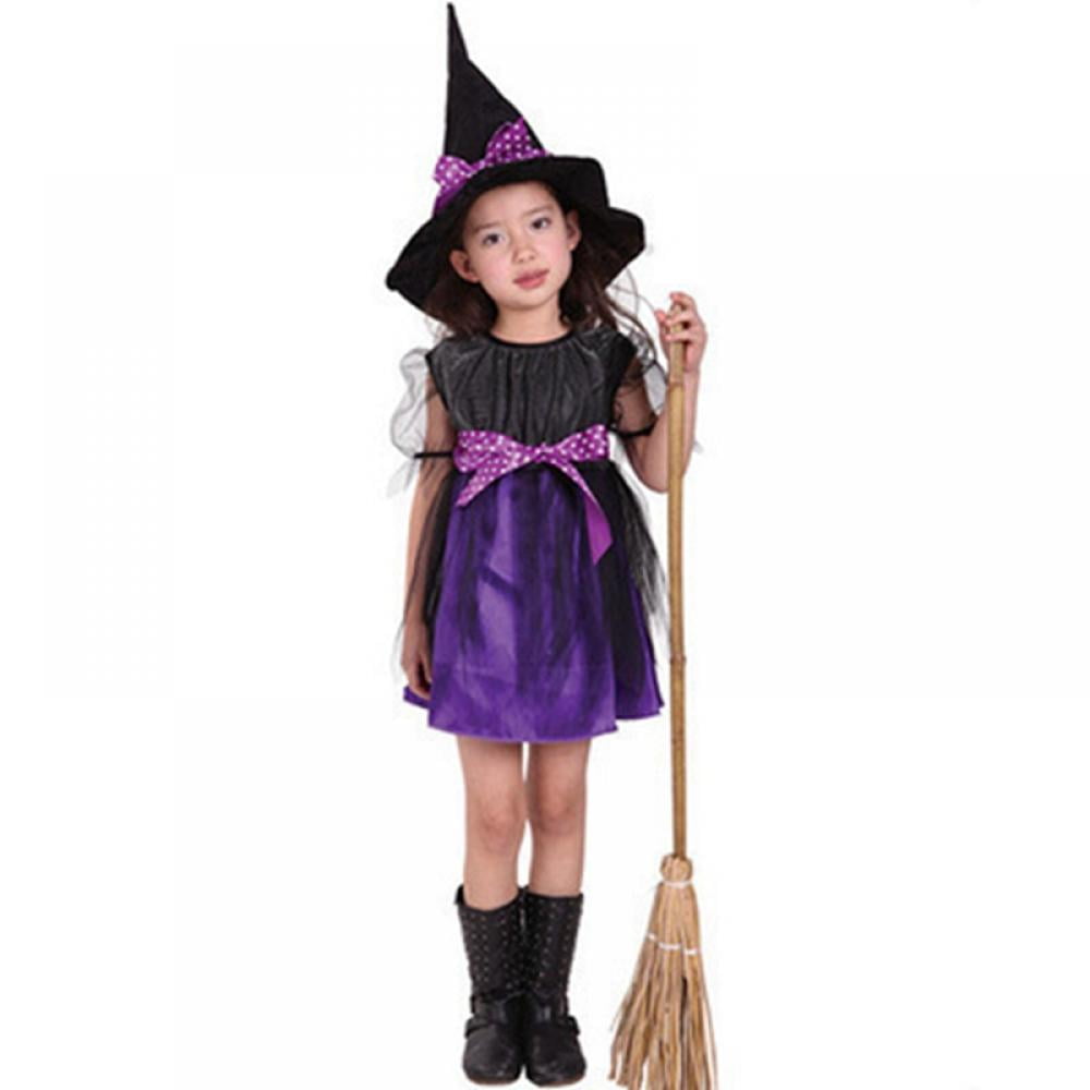 Xinhuaya 3-13T Halloween Witch Costume Set Dress Hat Broom Tutu Skirt for Halloween Cosplay Party