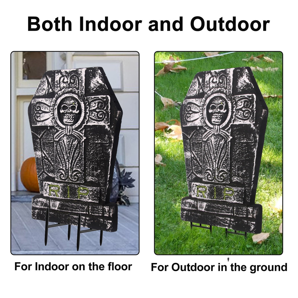 Gamexcel 3-Pack Large 17" Halloween Foam RIP Tombstones with Stakes - Graveyard Lawn Decorations for Spooky Haunted House Decor
