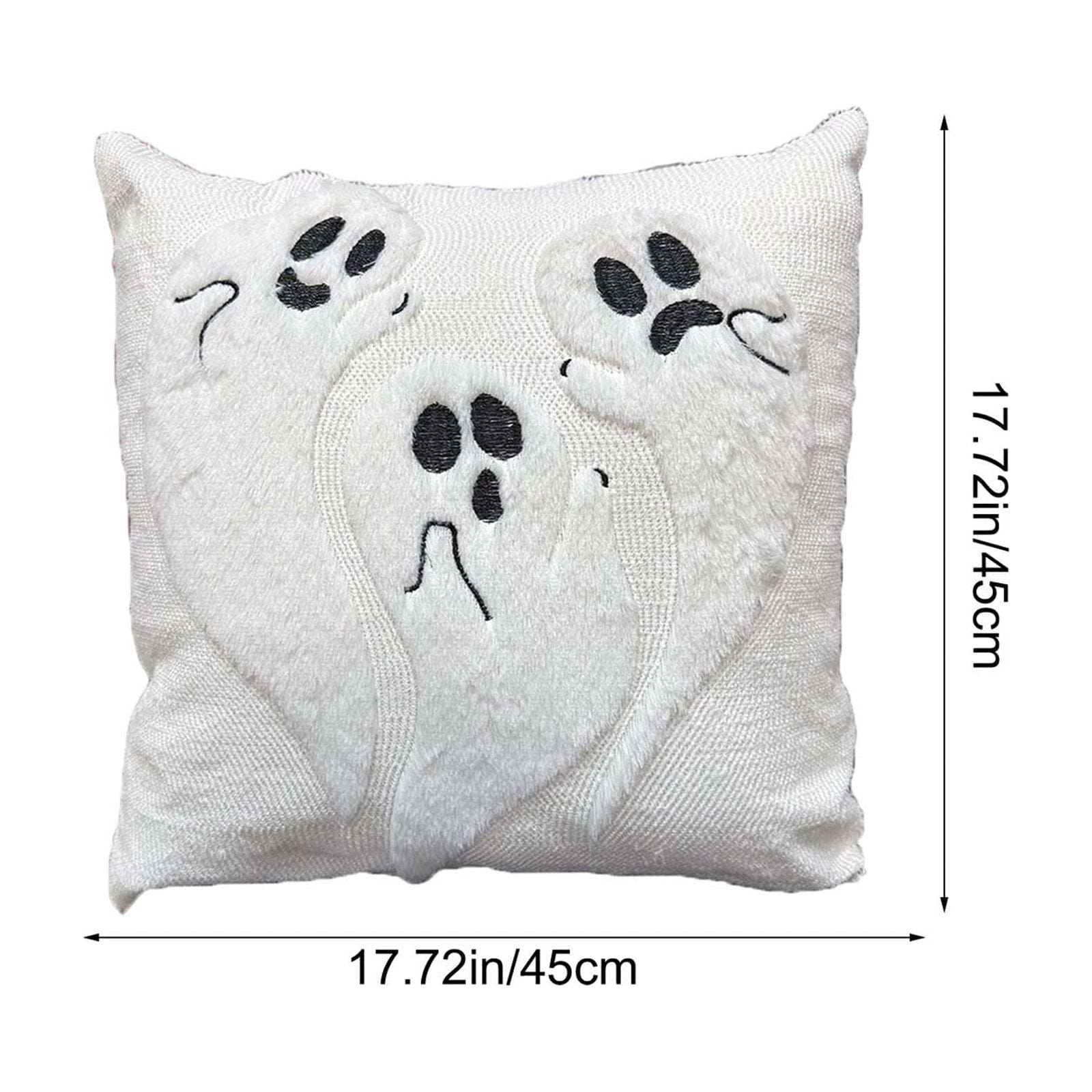 Yeciiwht Halloween Throw Pillow Cover – 18*18inch Embroidered Linen Cushion Case with Ghost, Mummy & Bat Designs, Invisible Zipper, Machine Washable