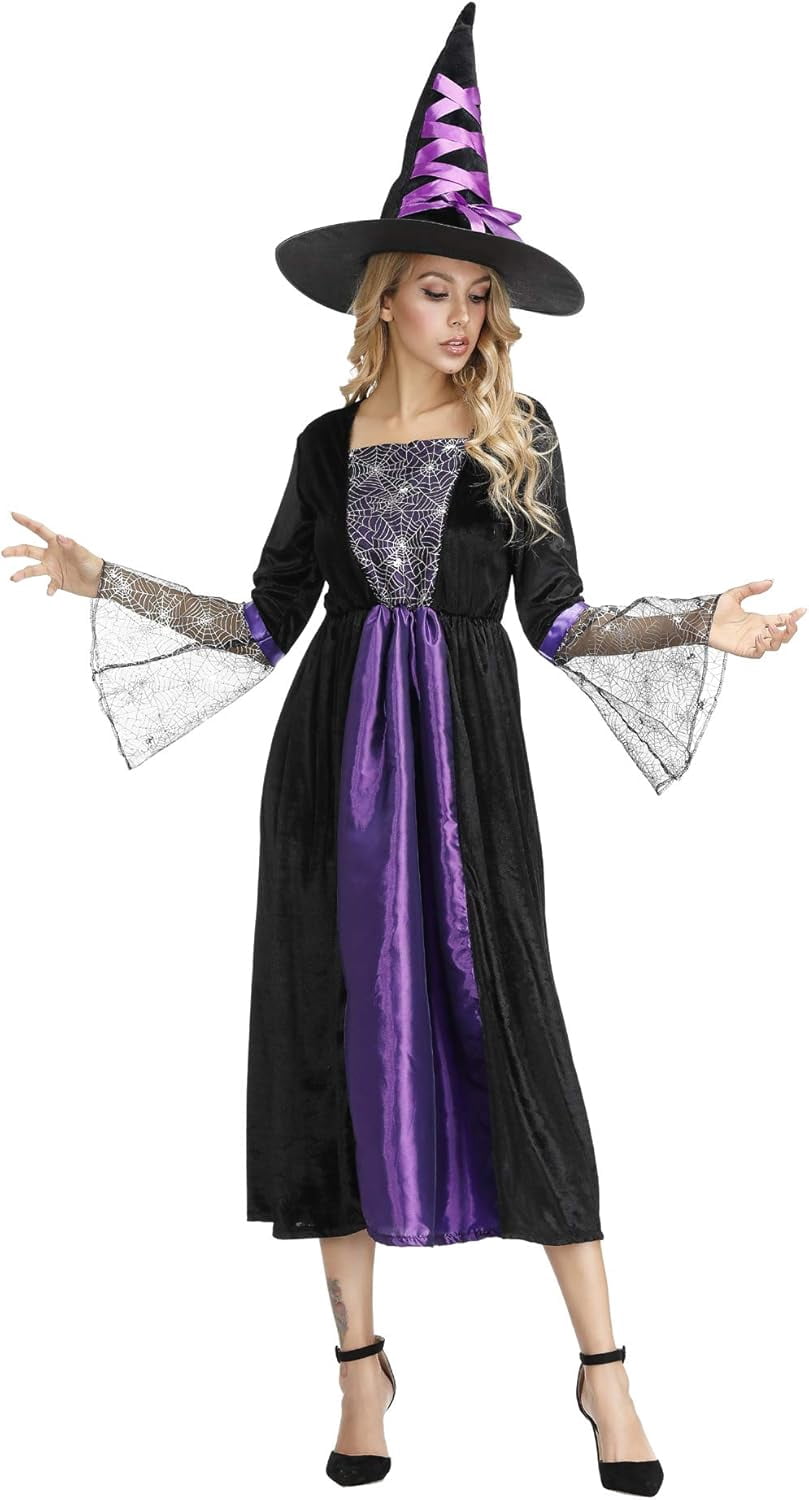 Halloween Witch Costume for Women, Halloween Gothic Witch Dresses for Fancy Dress Party Purple XL