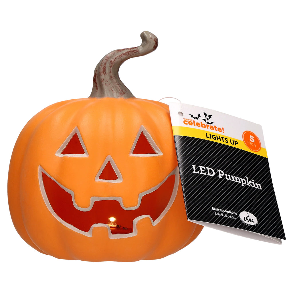 Light-Up Pumpkin Decoration, Orange, 5", Halloween by Way To Celebrate