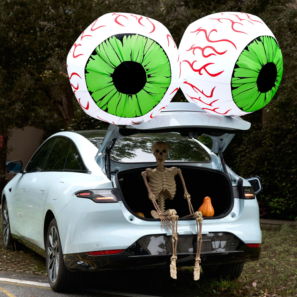 Joyfy 2 Pack Halloween Inflatable Eyes Decoration with Build-in LEDs,3 ft Blow Ups Green Eyes for Yard,Halloween Decor Outdoor with LEDs Party Supplies Blow up Decoration