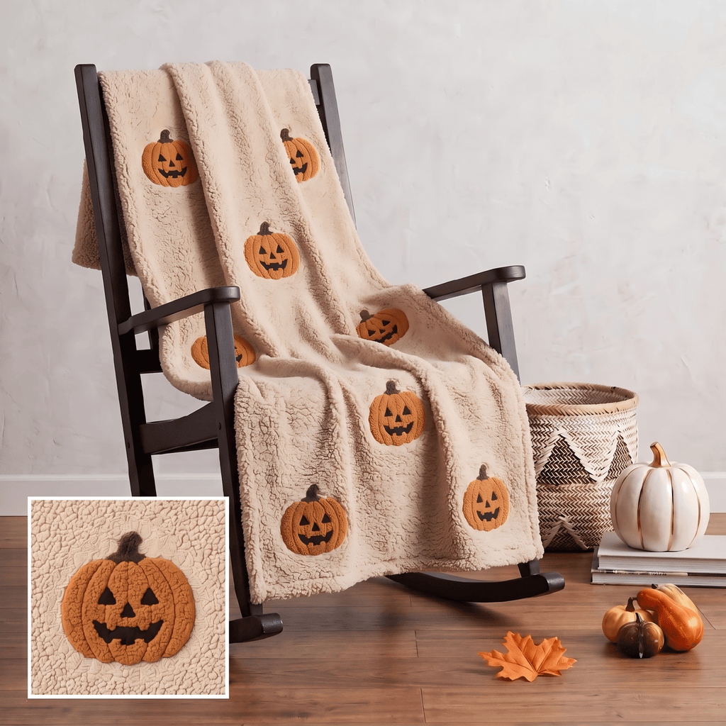 Guvpev Halloween Flannel Throw Blanket, 39.4" x 27.6" Soft Plush 3D Pumpkin Printed Decorative Blanket for Couch, Bed, Travel, Living Room, Cozy Fall Holiday Home Accent
