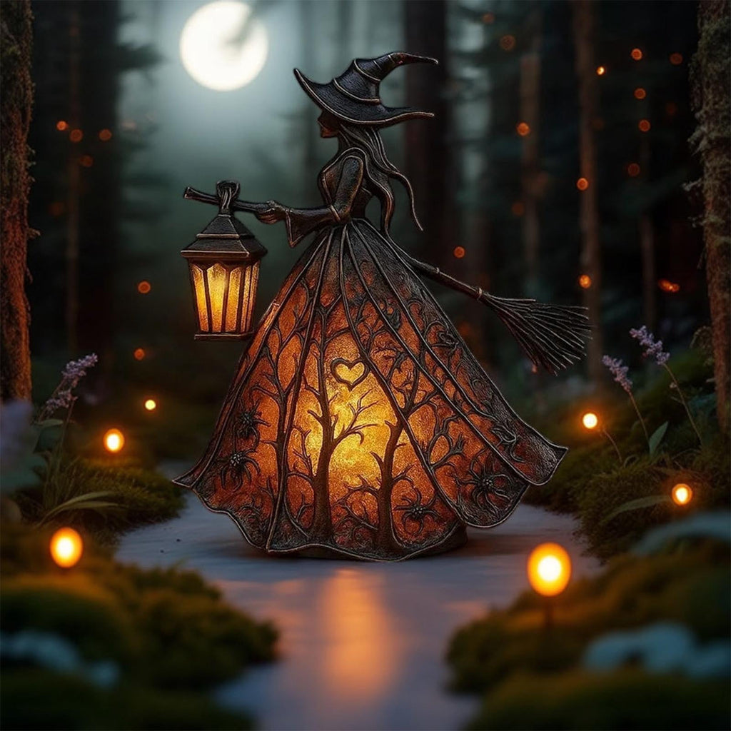 XEOVHV Halloween Witch Lamp, Light Up Witch Figurine, Spooky Table Night Light for Halloween Decoration, Stained Gothic Witches Led Lamp, Holiday Decorations for Bedroom