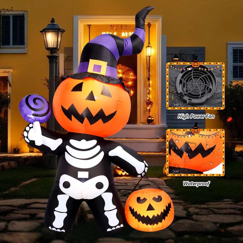 6 FT Halloween Inflatables Stacked Pumpkins Ghost with Build-in LEDs for Porch,Halloween Pumpkin Decor Blow up Yard Decorations