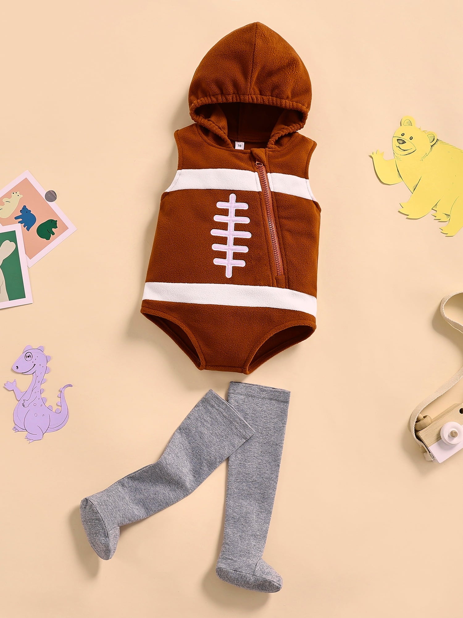 Cjfdfy Newborn Baby Boy Girl Football Soccer Costume Kids Baby Halloween Rugby Costume Infant Cute Zipper Hooded Romper Jumpsuit with Stockings Set Cosplay Party Outfit