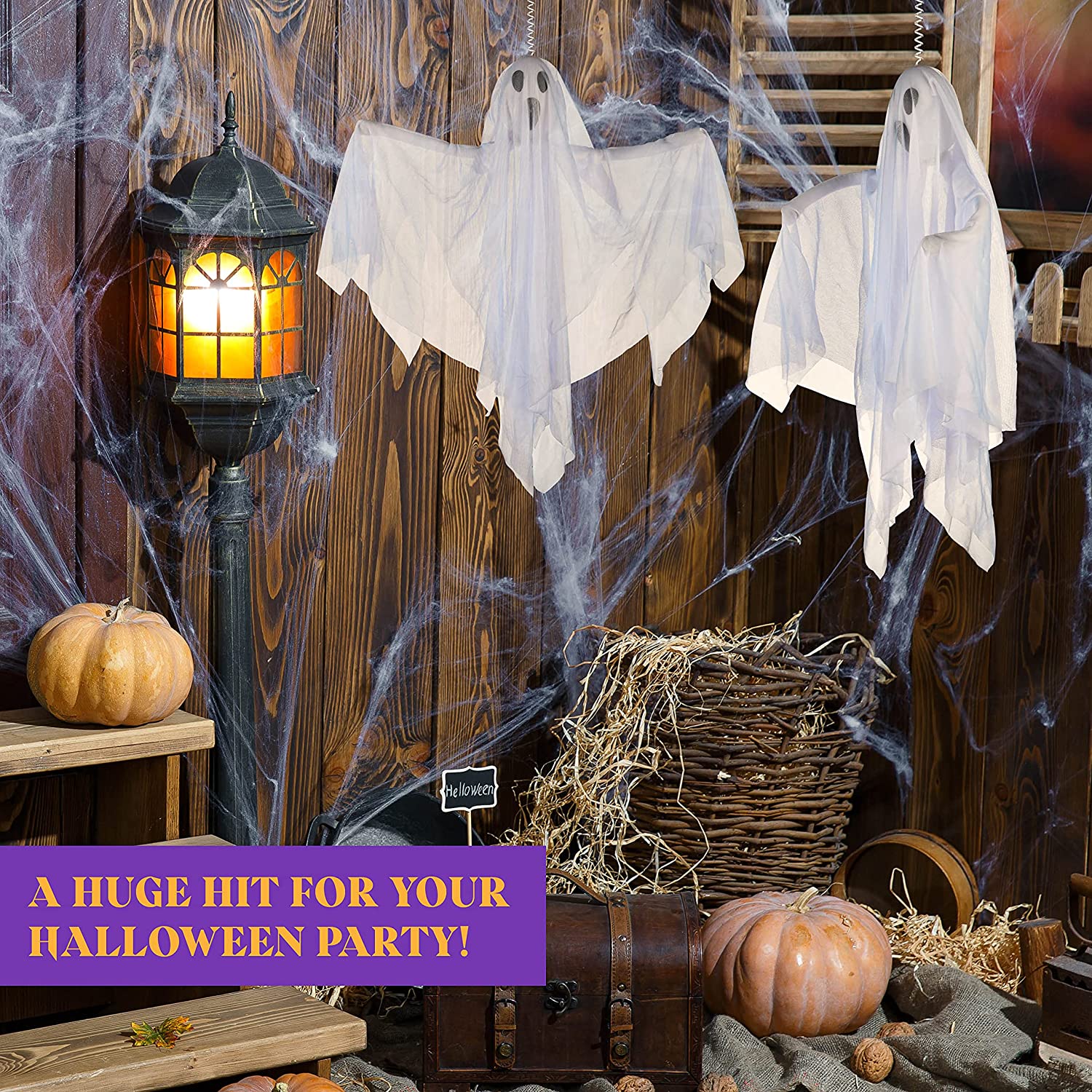 Happiwiz Yard Inflatable, Halloween Hanging Ghosts, 24", 2 Count