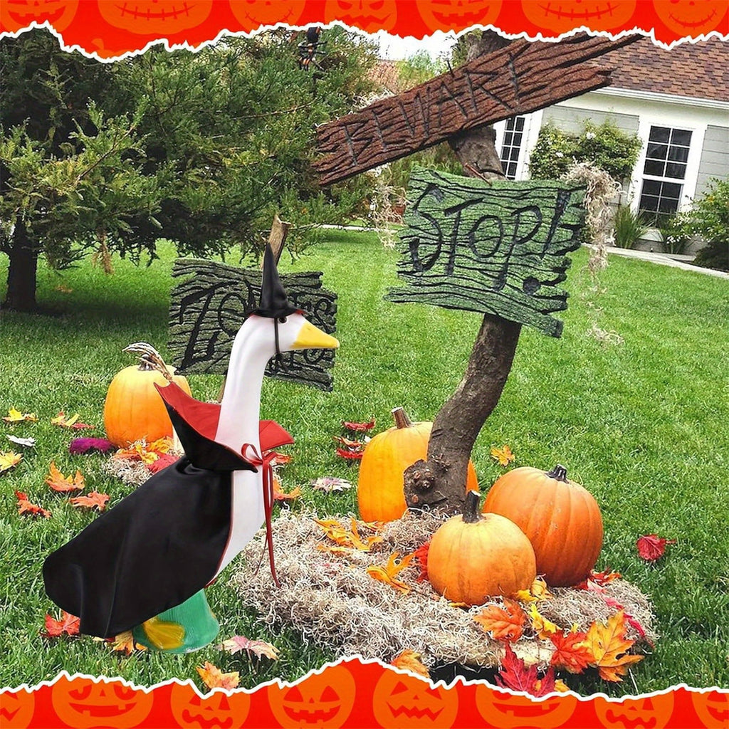 Bat Witch Hat Spiderweb Halloween Goose Clothes Fit 17/23In Cement Plastic Lawn Goose, Stylish Full Set for Outdoor Yard Patio Garden Seasonal Halloween Home Ornamental Arrangement