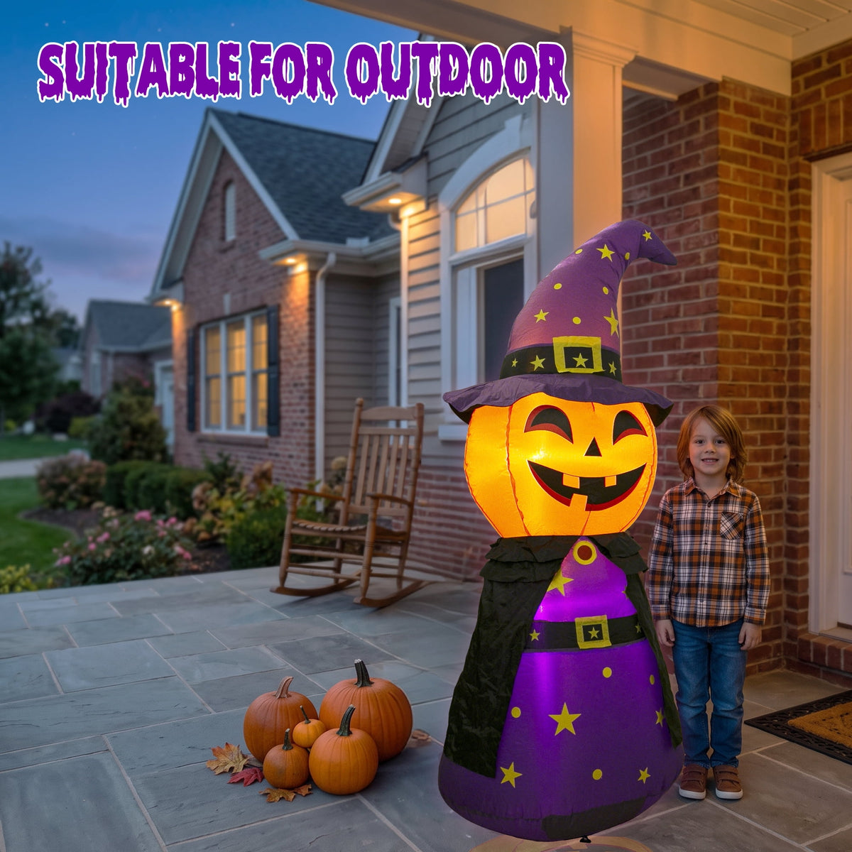 MAGOTAN 9 FT Halloween Inflatables Archway Outdoor Decorations Pumpkin Ghost Archway Halloween Inflatable Blow Up Pumpkin Tombstone Decoration Build-in LED Lights