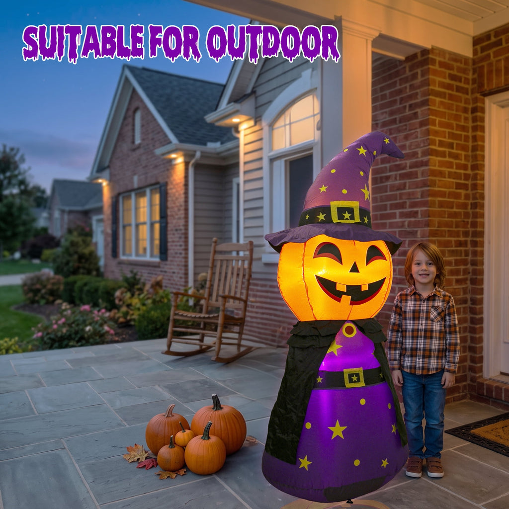 MAGOTAN 5 FT Halloween Inflatables Cape Pumpkin Outdoor Decorations Cape Pumpkin Halloween Inflatable Blow Up Halloween Cape Pumpkin Decoration Build-in LED Lights