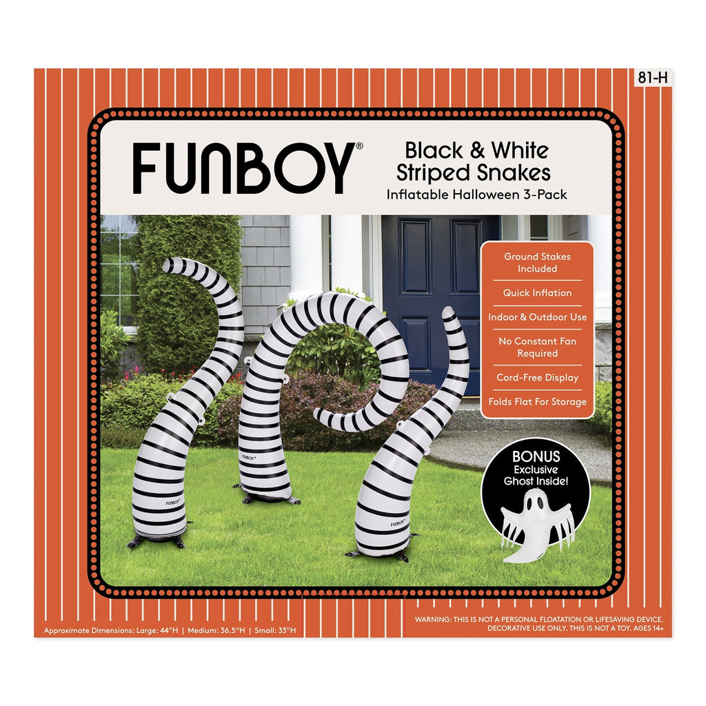 FUNBOY Inflatable Halloween Lawn Snakes 3-Pack, Outdoor Decor with Bonus Ghost