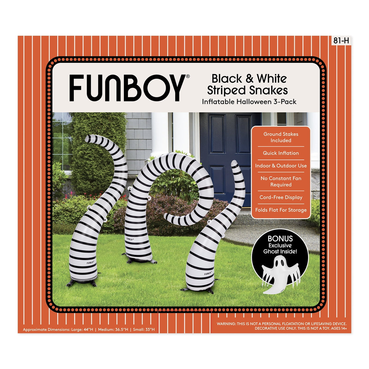 FUNBOY Inflatable Halloween Lawn Snakes 3-Pack, Outdoor Decor with Bonus Ghost