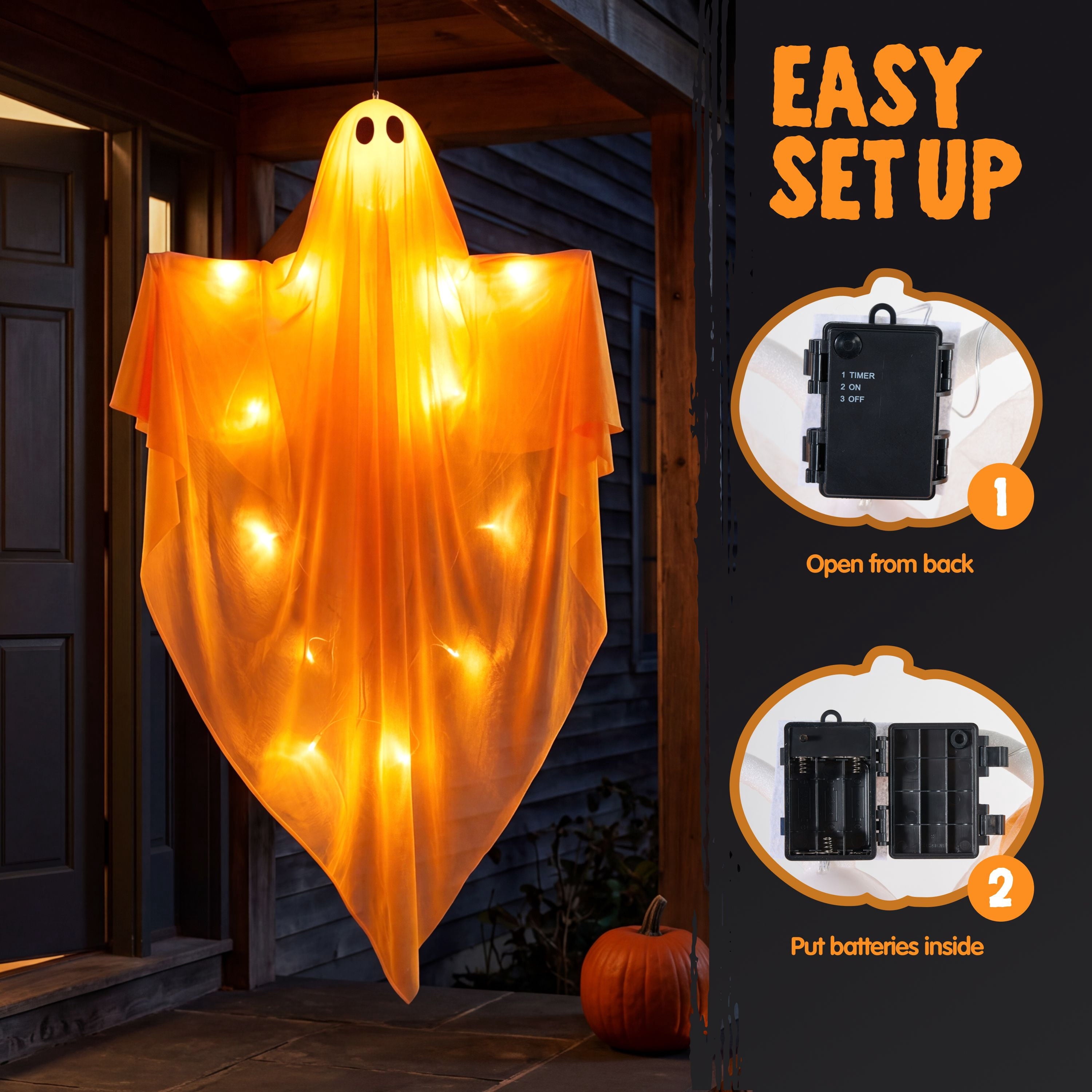 Joyfy 47inch Halloween Decorations Outdoor Hanging Ghost,Light up White Ghosts with Spooky Warm White LED Light,Halloween Outdoor Yard Porch Decorations,Haunted House Decorations