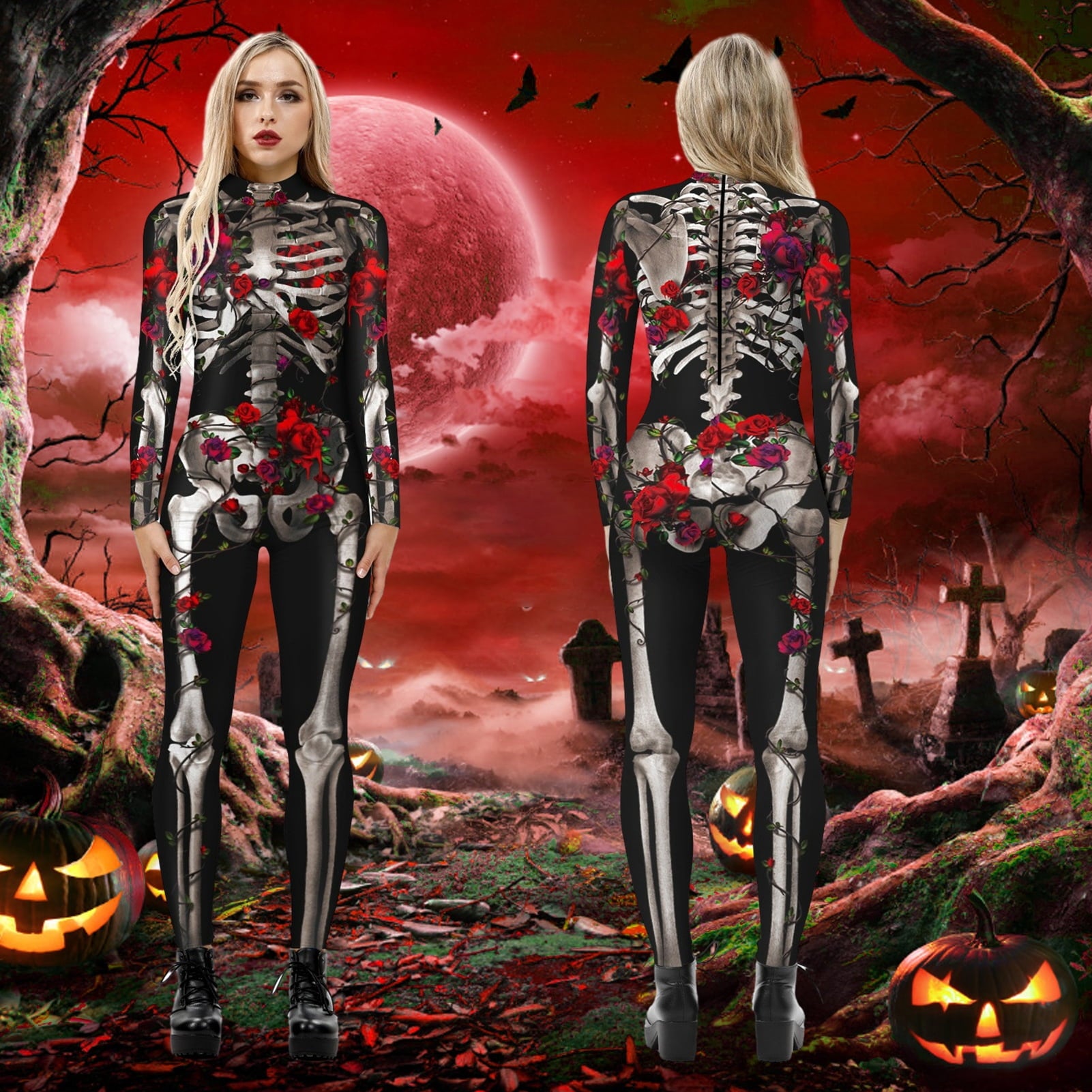 Alaiyaky Halloween Costumes for Women 3D Print Skeleton Jumpsuit Skeleton Costume Sexy Bodycon Bodysuit Vampire Costume Adult Spooky Costume Design's for Parties