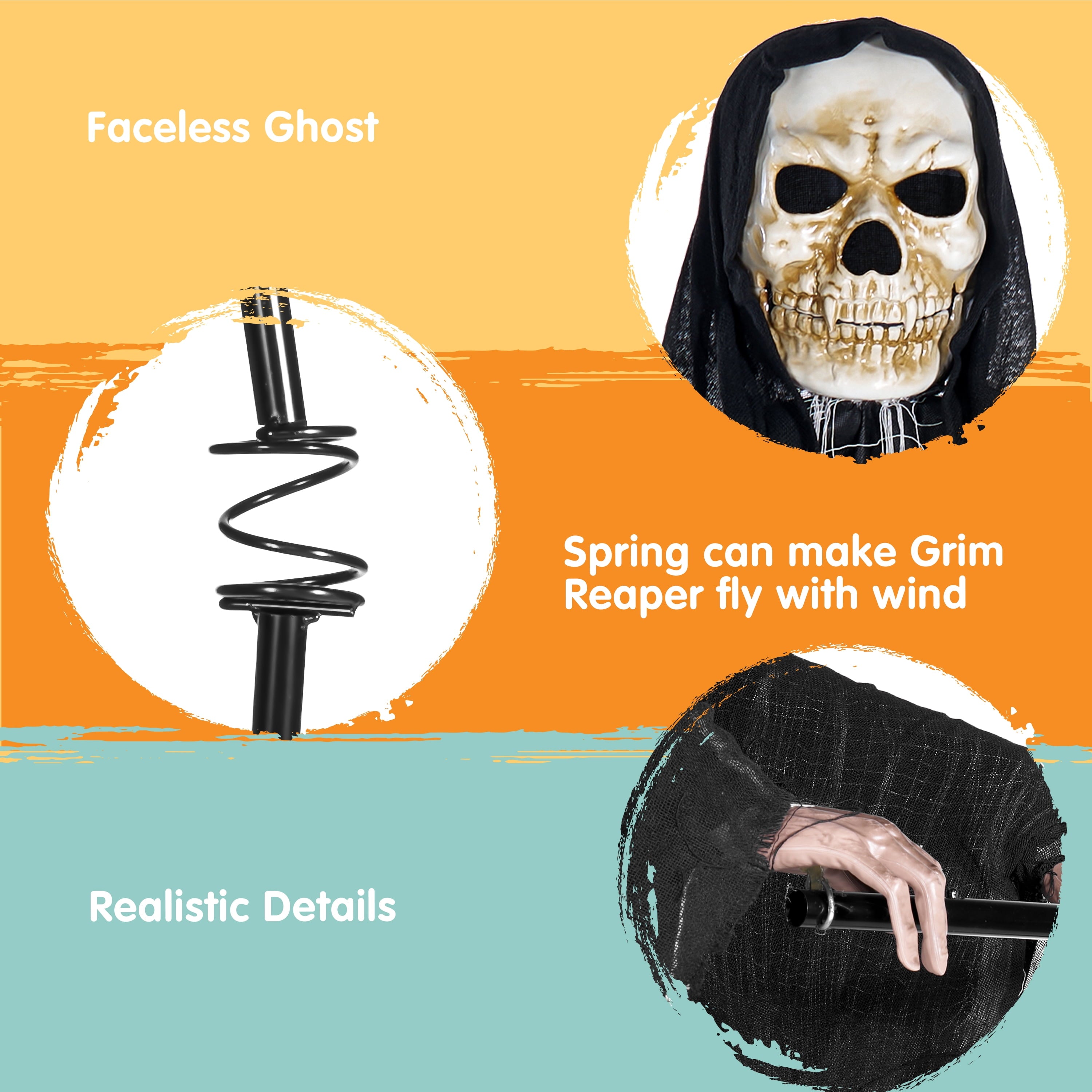 Joyfy 67" Standing Grim Reaper with Chain, Large Halloween Decorations Outdoor, Life Size Animatronics Skelton, Sound-Actived Party Decor with Creepy Sound & LED Eyes, Scary Haunted House Props