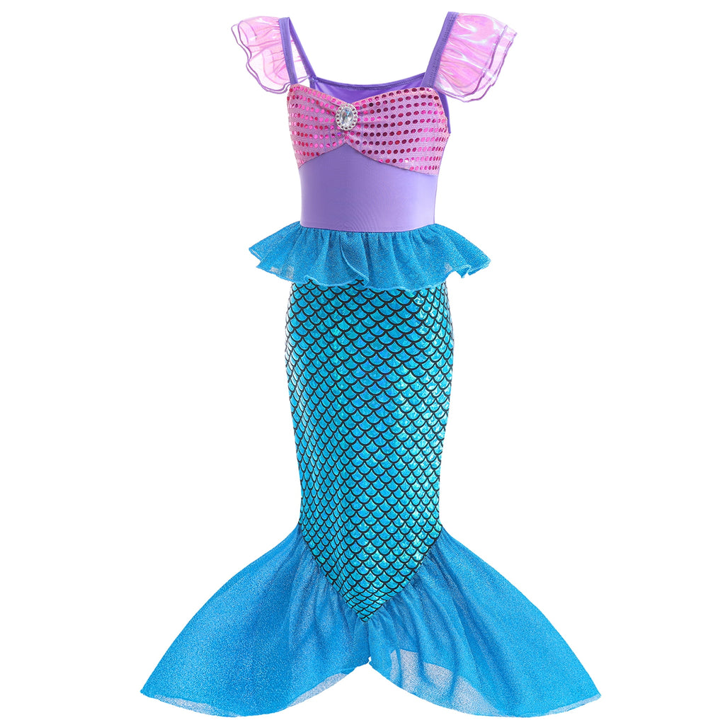 Princess Mermaid Costume for Girls Ariel Dress up Kids Cosplay Outfit with Accessories 2-10Years