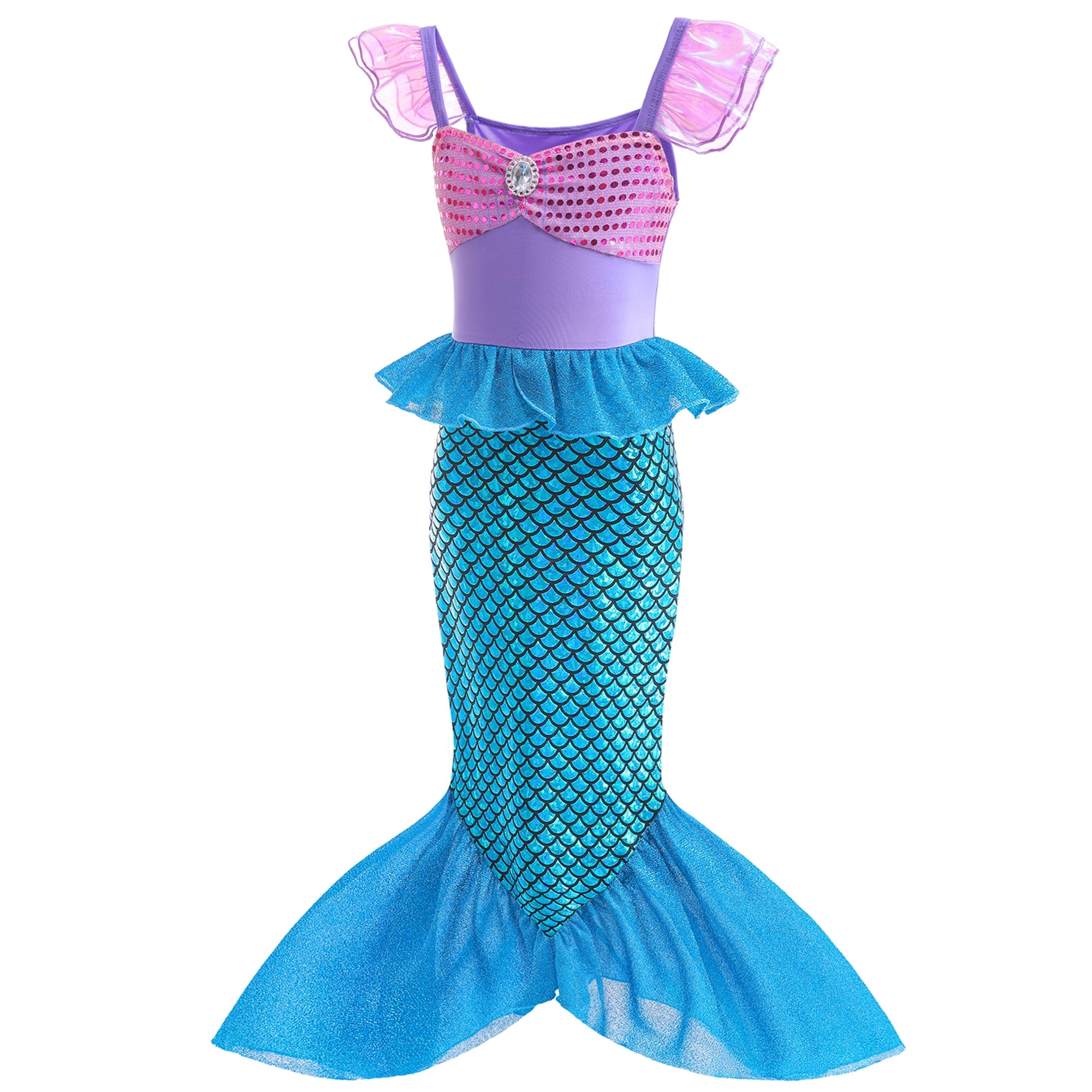 Princess Mermaid Costume for Girls Ariel Dress up Kids Cosplay Outfit with Accessories 2-10Years