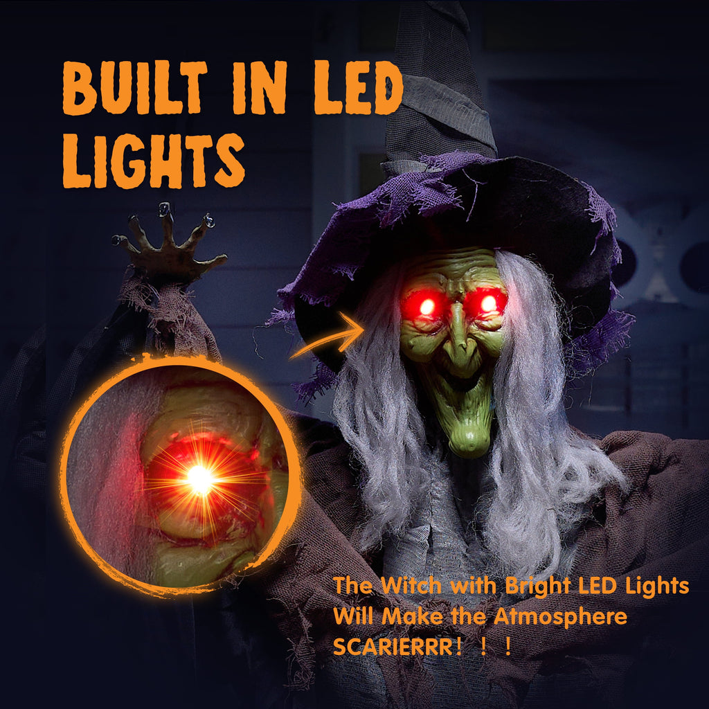 Joyfy 47" Halloween Decorations Outdoor,Life Size Animated Witch Scary Decorations Halloween Motion Activated Witch with LED Eyes & Sound,Haunted House Decor