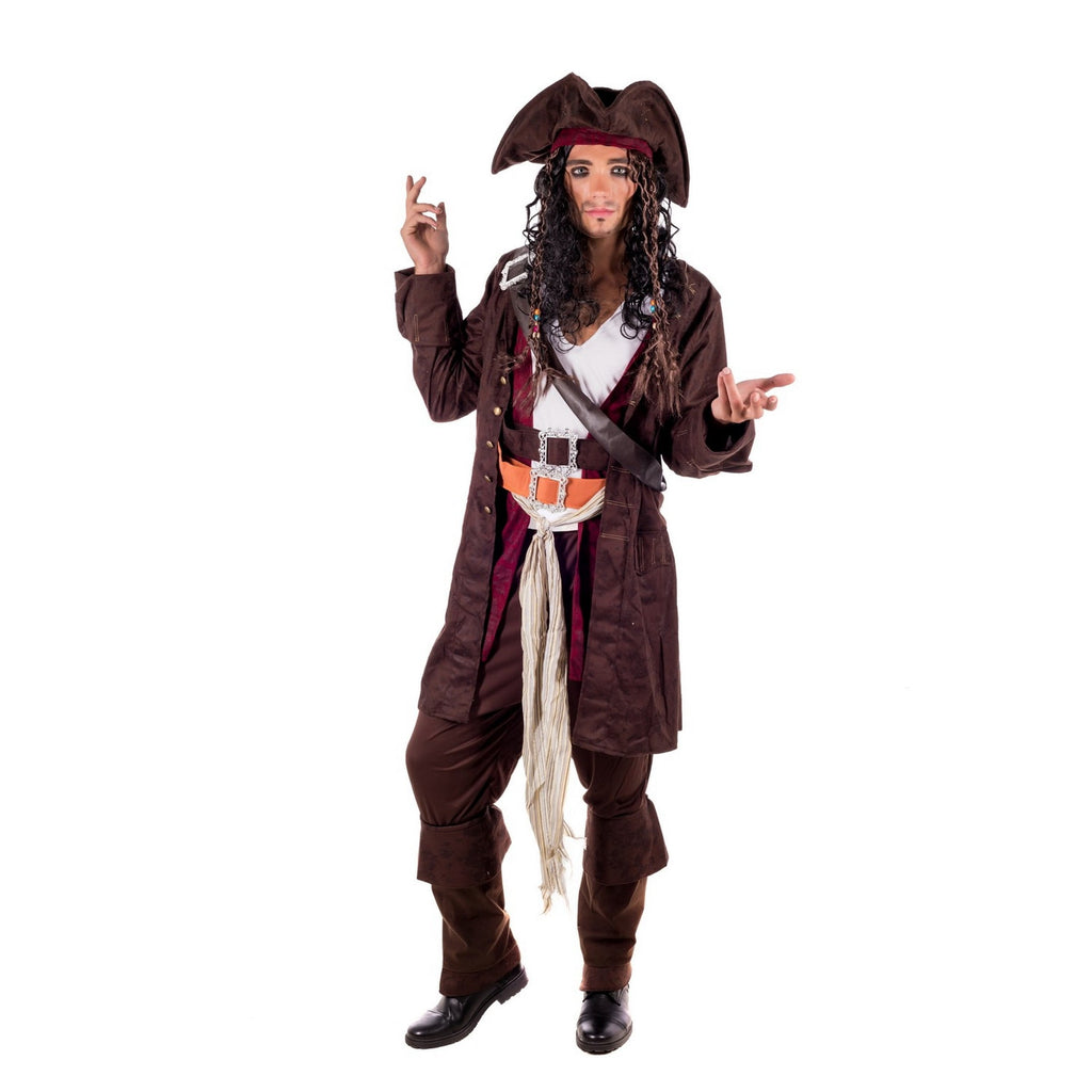 Fun Shack Mens Caribbean Pirate Captain Costume Hat Wig Movie TV Fancy Dress Theme Party Brown L