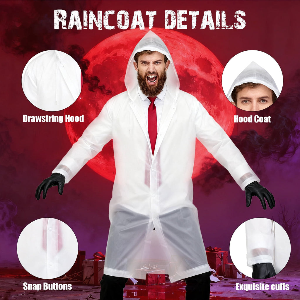 Alaiyaky 7pcs Adults Psycho Costume Transparent Raincoat, Red Tie, Adult Men Cosplay Props Mens Psycho American TV Film Character Halloween Fancy Dress Costume