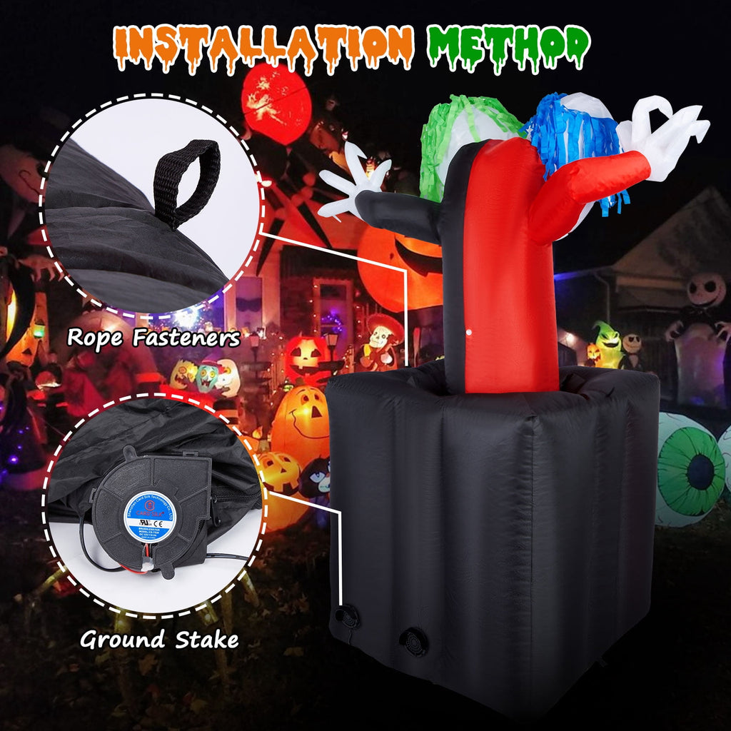 5.7FT Inflatable Halloween Inflatable Crawling Green Ghost with Tombstone Built-in LED Lights Inflatable LED Lights Blow Up Yard Decoration