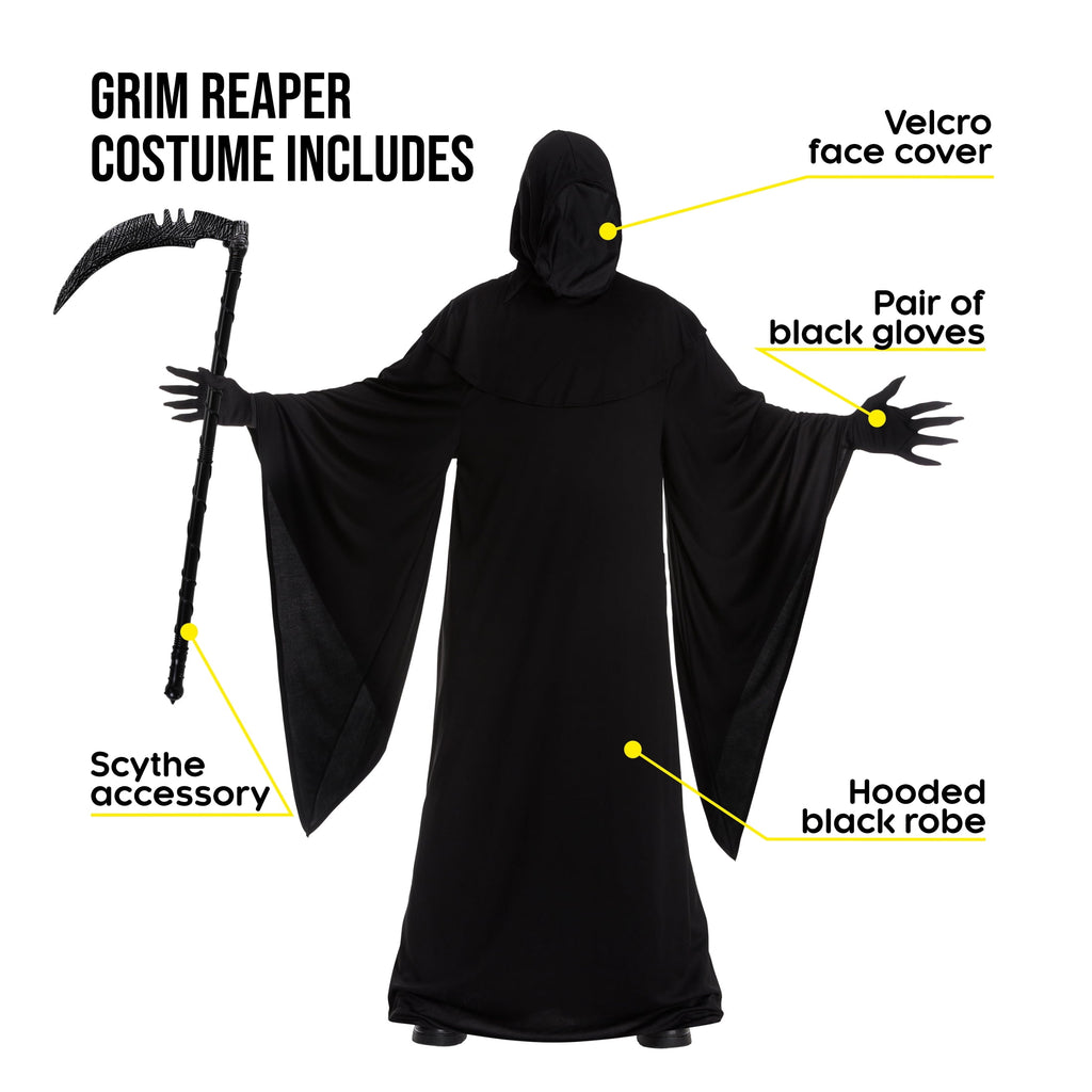 Morph Grim Reaper Horror Robe Scythe Costume Men Halloween Costume for Men Black XX-Large