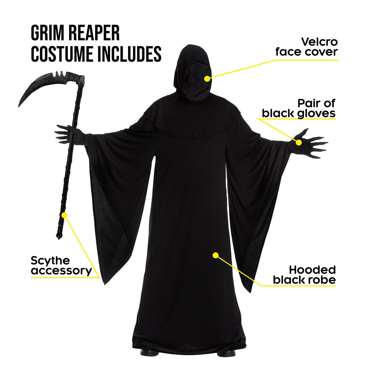 Morph Grim Reaper Horror Robe Scythe Costume Men Halloween Costume for Men Black XX-Large
