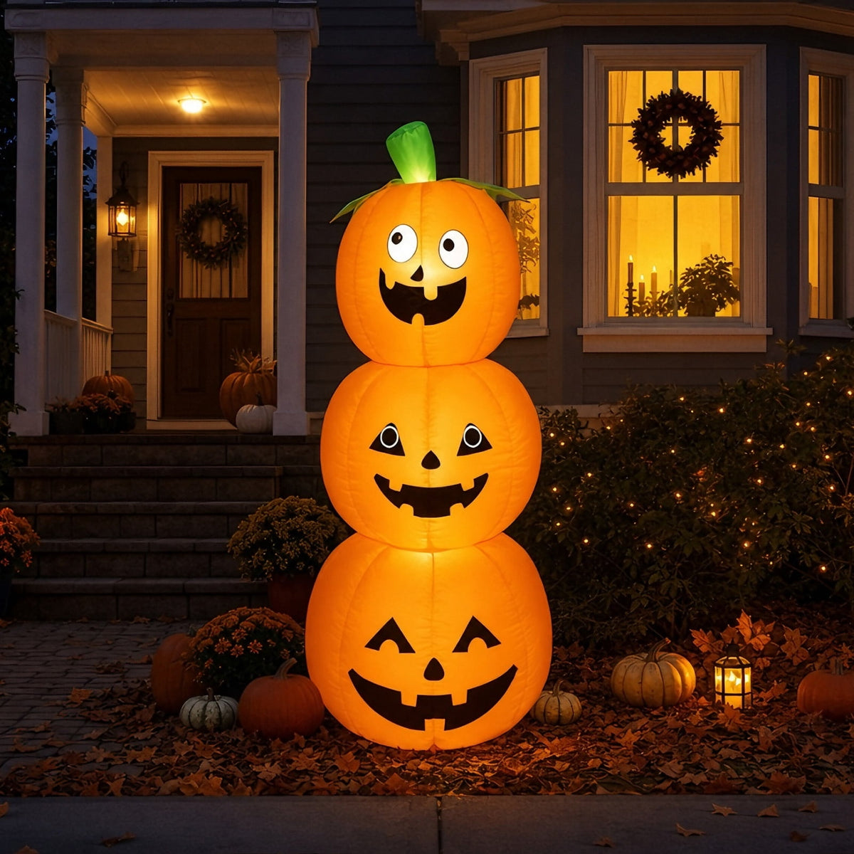 6 FT Halloween Inflatables Stacked Pumpkins Ghost with Build-in LEDs for Porch,Halloween Pumpkin Decor Blow up Yard Decorations