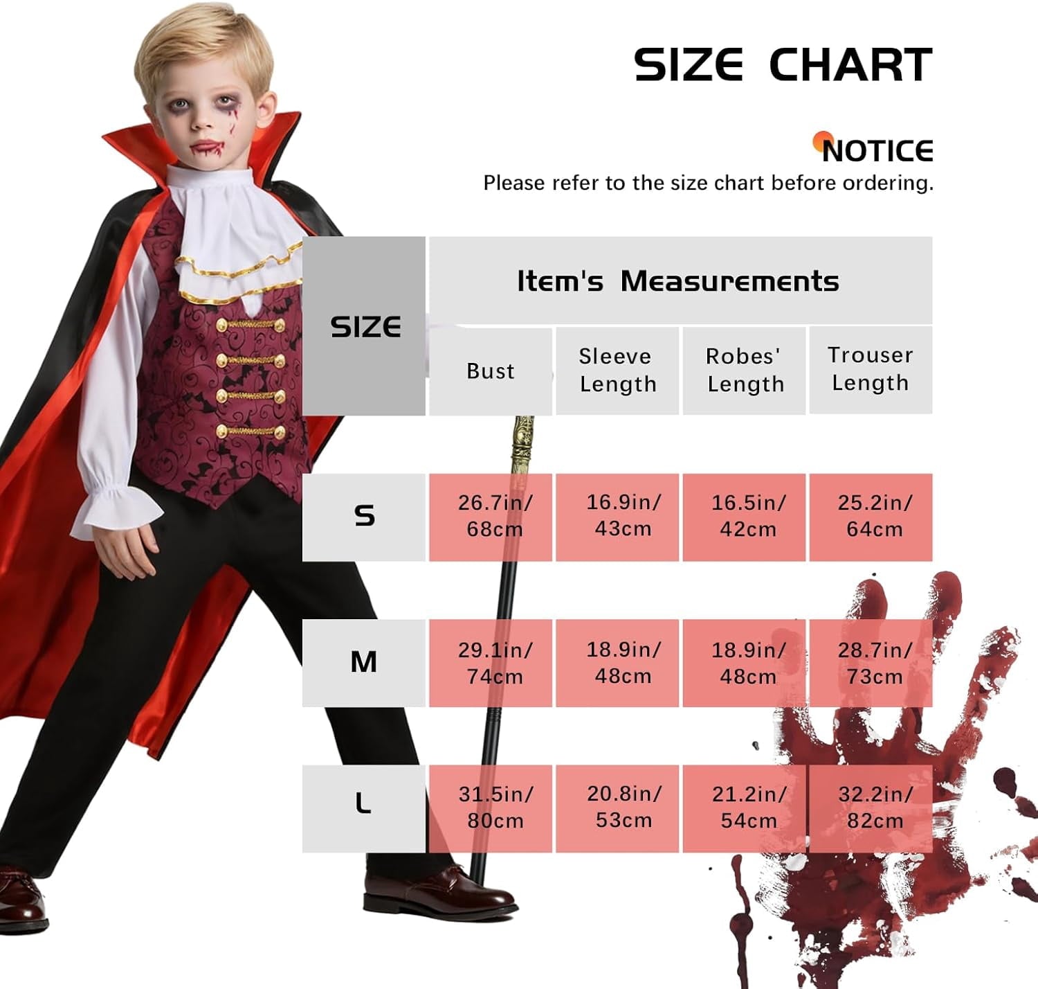 Vampire Boys Halloween Fancy-Dress Costumes with Vampire Cape and Scepter for Kids