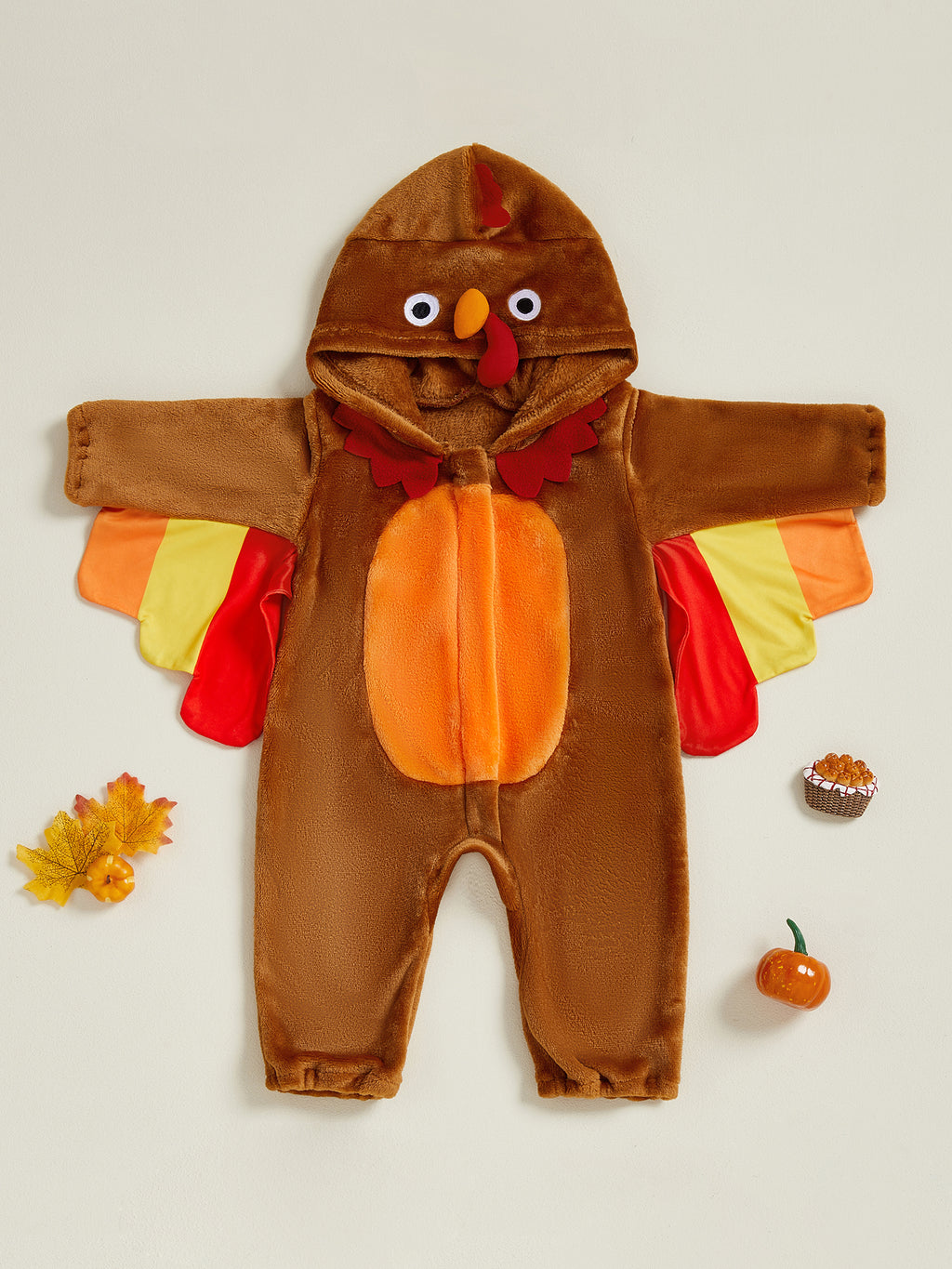 RUINIXCW Toddler Baby Girl Boy Thanksgiving Turkey Costume Kids Halloween Animal Costume Infant Baby Boy Girl Fall Winter Clothes Warm Flannel Romper Long Sleeve Hooded Zip Up Jumpsuit