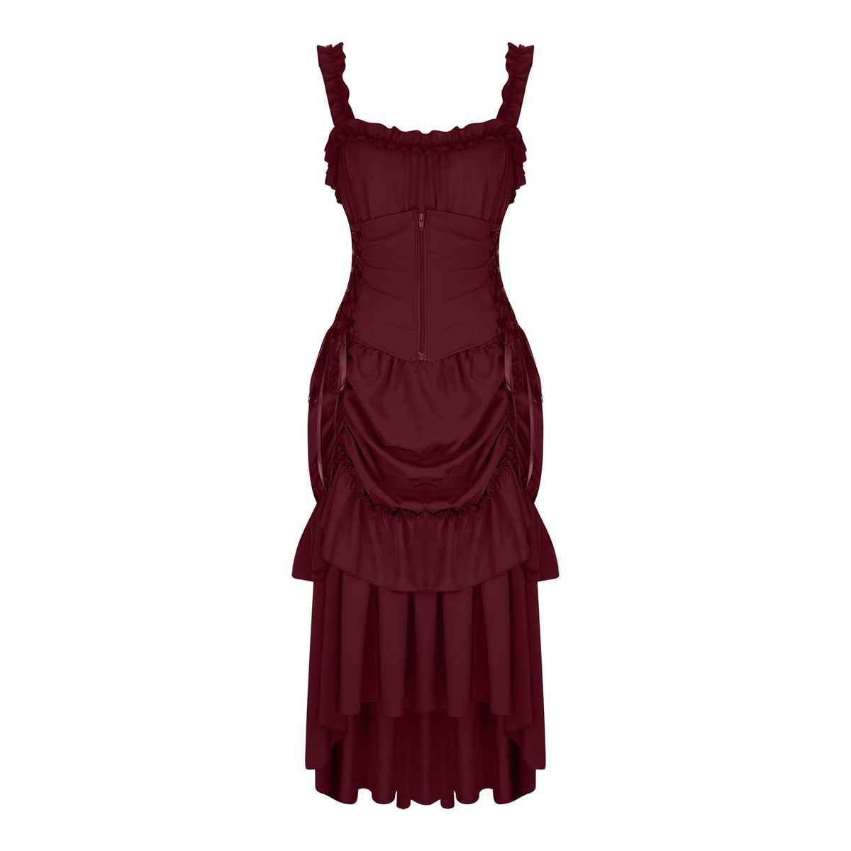 UPPADA Halloween Costumes For Womens Sleeveless Irregular Gothic Dress Ruffle Steampunk Dress Corset Square Neck Layers Dress
