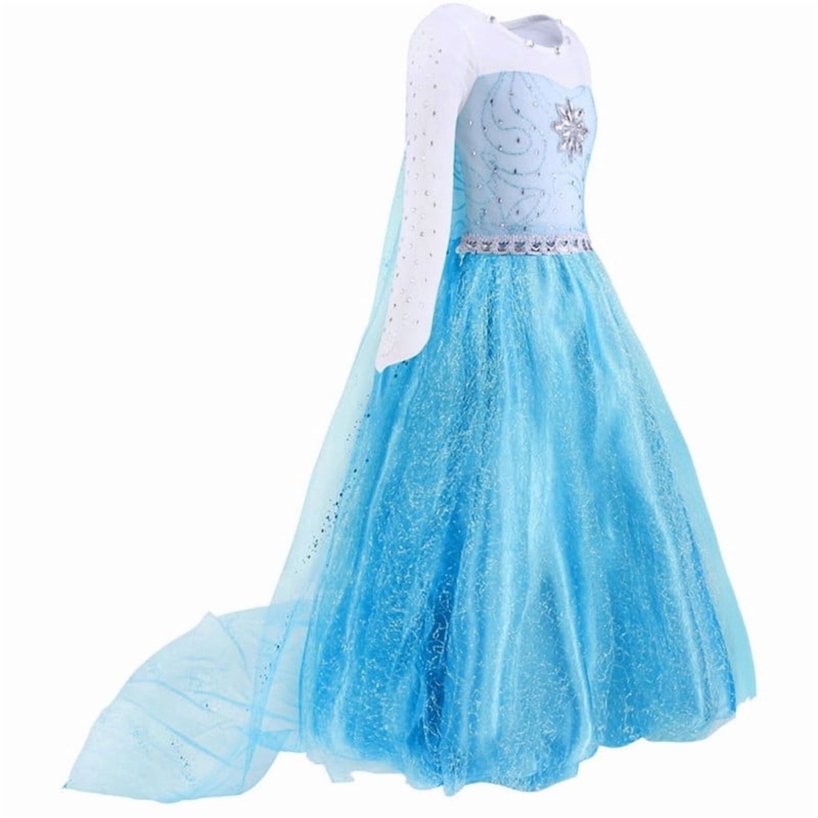 Jurebecia Princess Dress for Girls Birthday Party Blue Costume up Toddlers Kids Christmas Halloween Cosplay Clothes with Accessories 6T(5-6Years)