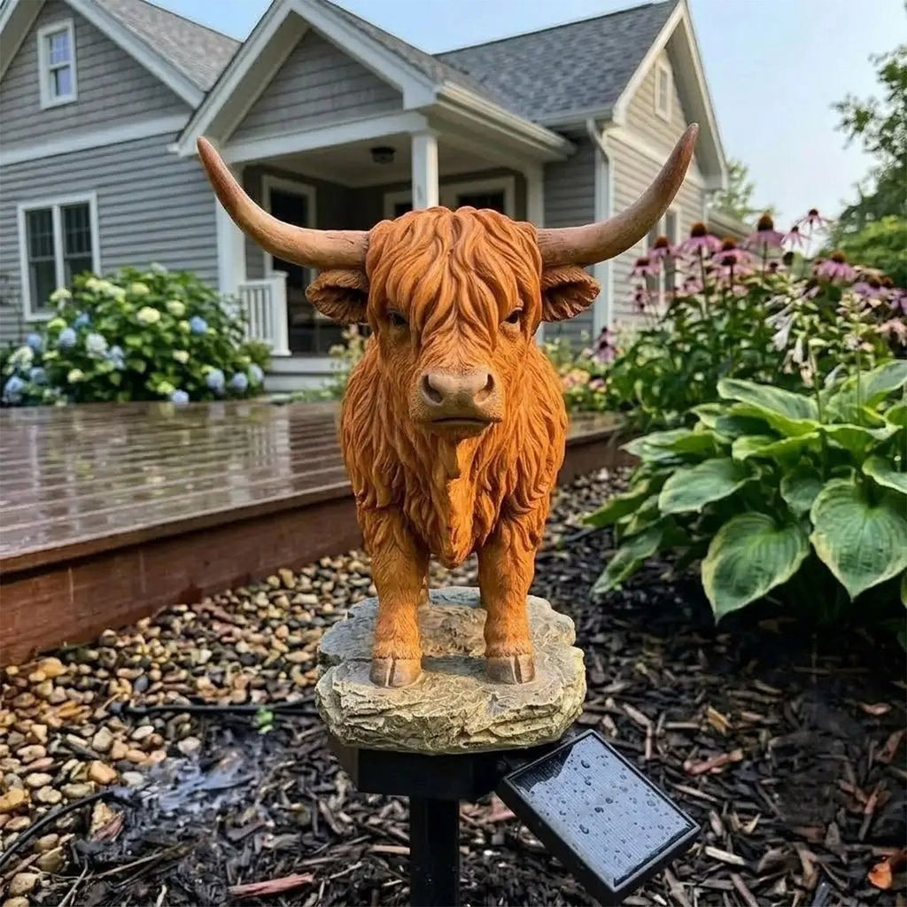 Clearance! Highland Cow Solar Garden Light, 18in Garden Statue with LED Glow, Waterproof Outdoor Yard Decor Stake, Resin Lawn Pathway Light for Backyard Patio Porch Halloween Gift