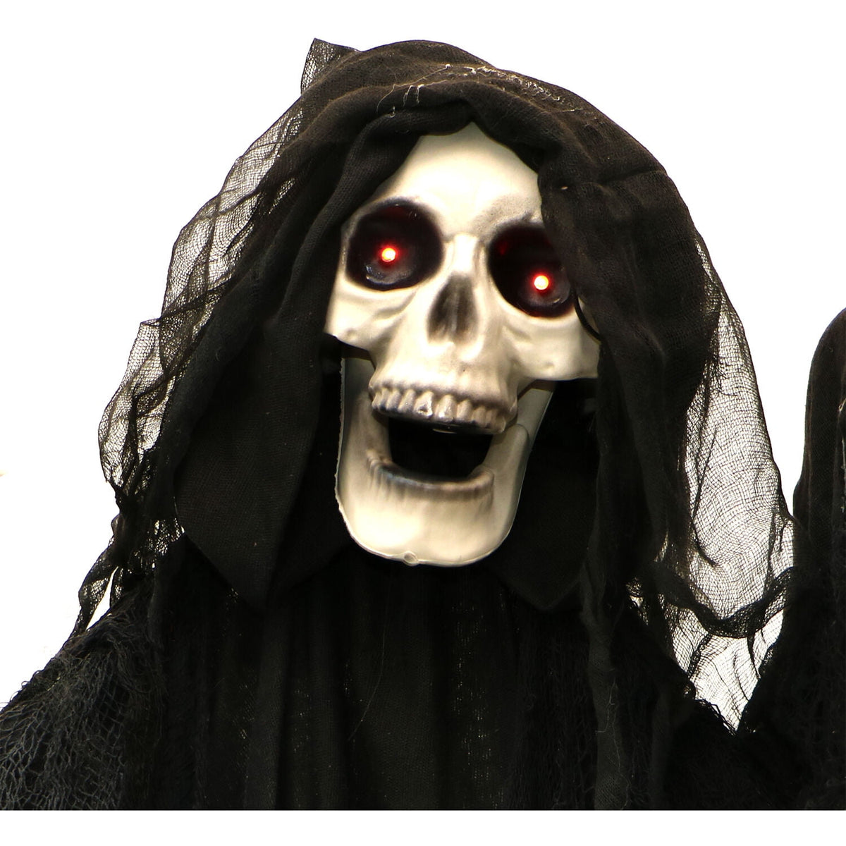 Haunted Hill Farm 5 ft Life-Size Animated Grim Reaper Prop w/ Chain and Rotating Head for Indoor or Outdoor Halloween Decoration, Battery-Operated
