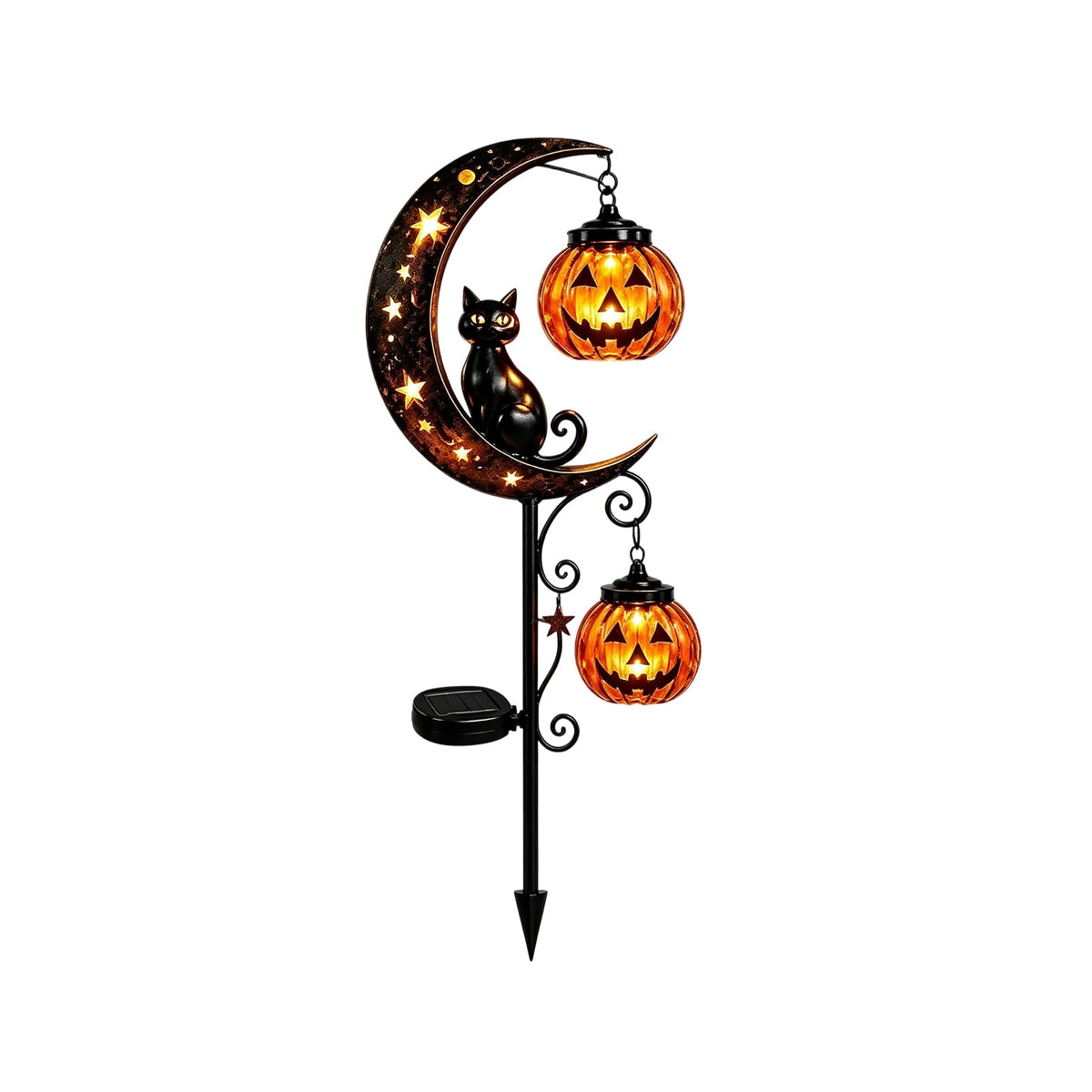 Solar Halloween Black Cat & Pumpkin Moon Garden Stake Light, Solar Black Cat Stake Light Spooky Garden Decor with LED Glow, Waterproof, Halloween Decor for Patio, Lawn, Pathway