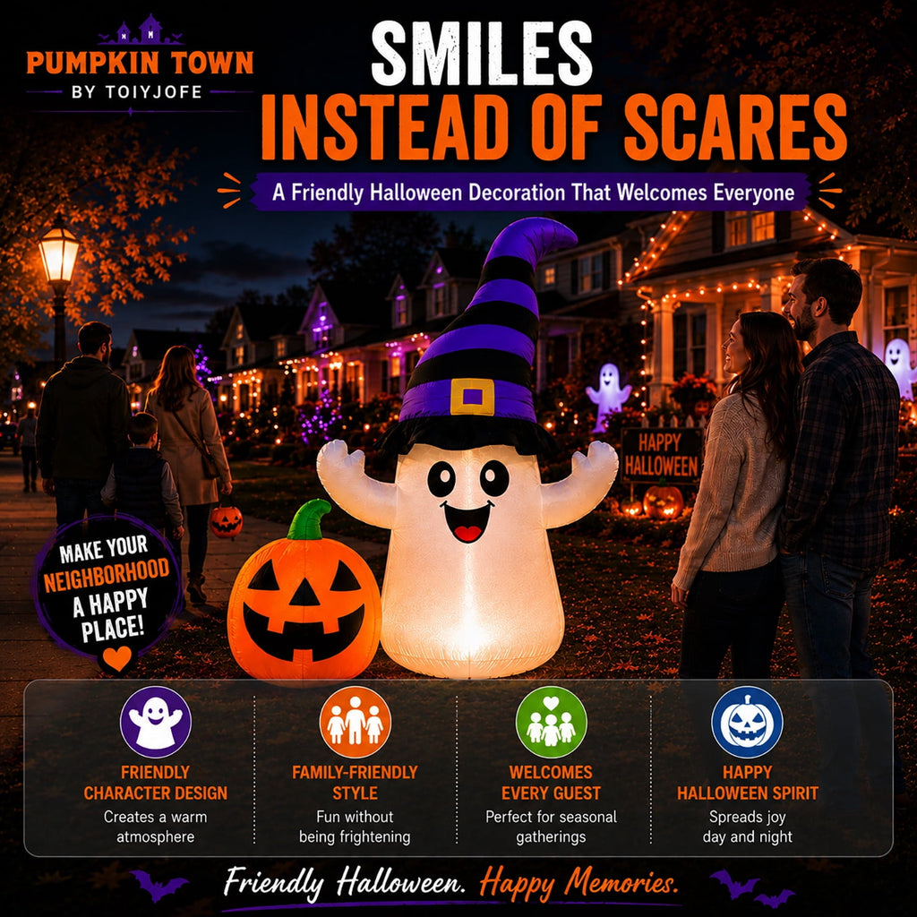 Toiyjofe 5.5 ft Halloween Inflatable Ghost with Pumpkin, LED Lighted Cute Halloween Yard Decoration for Porch, Lawn, Walkway & Party