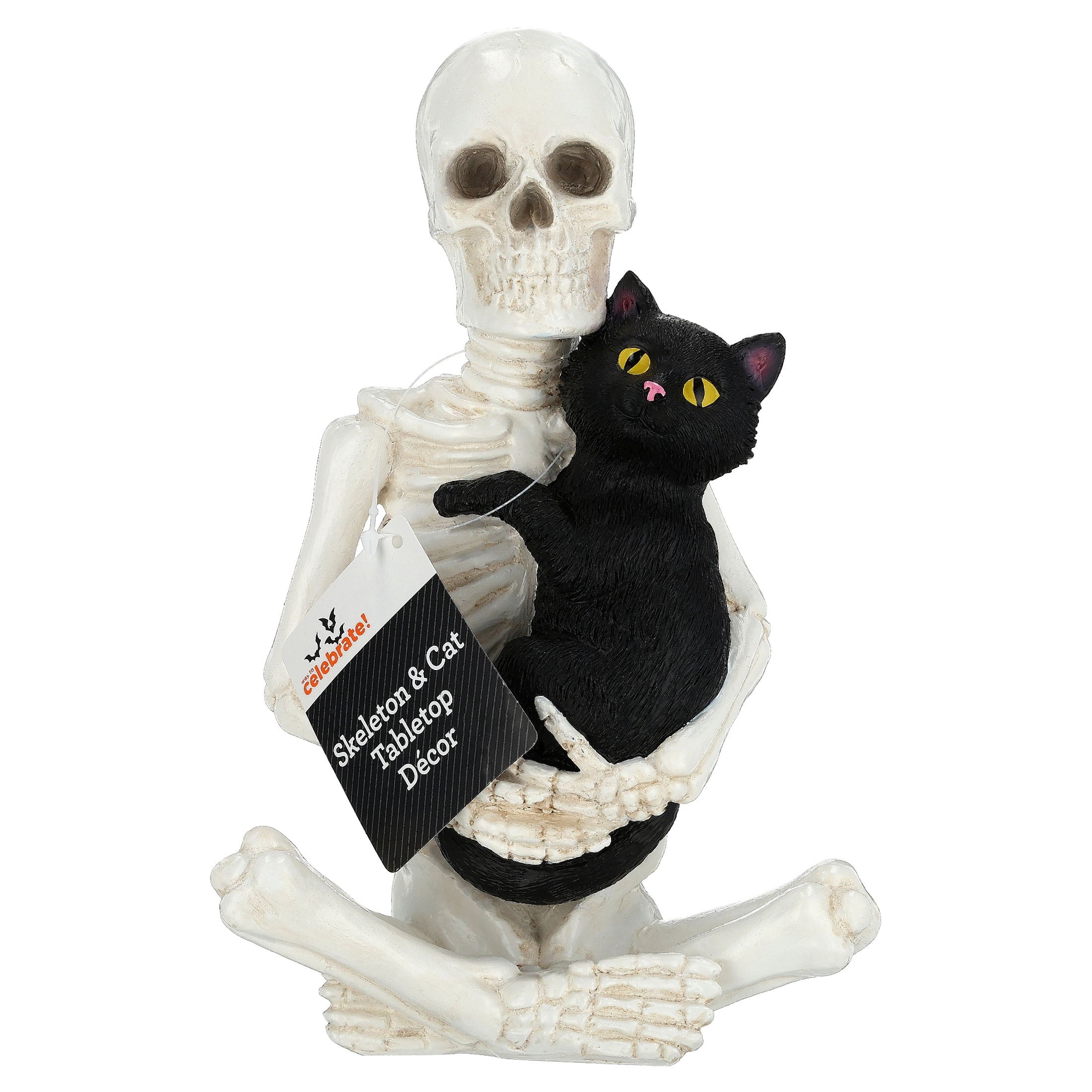 Skeleton and Cat Decoration, Black and White, 7", Halloween by Way To Celebrate