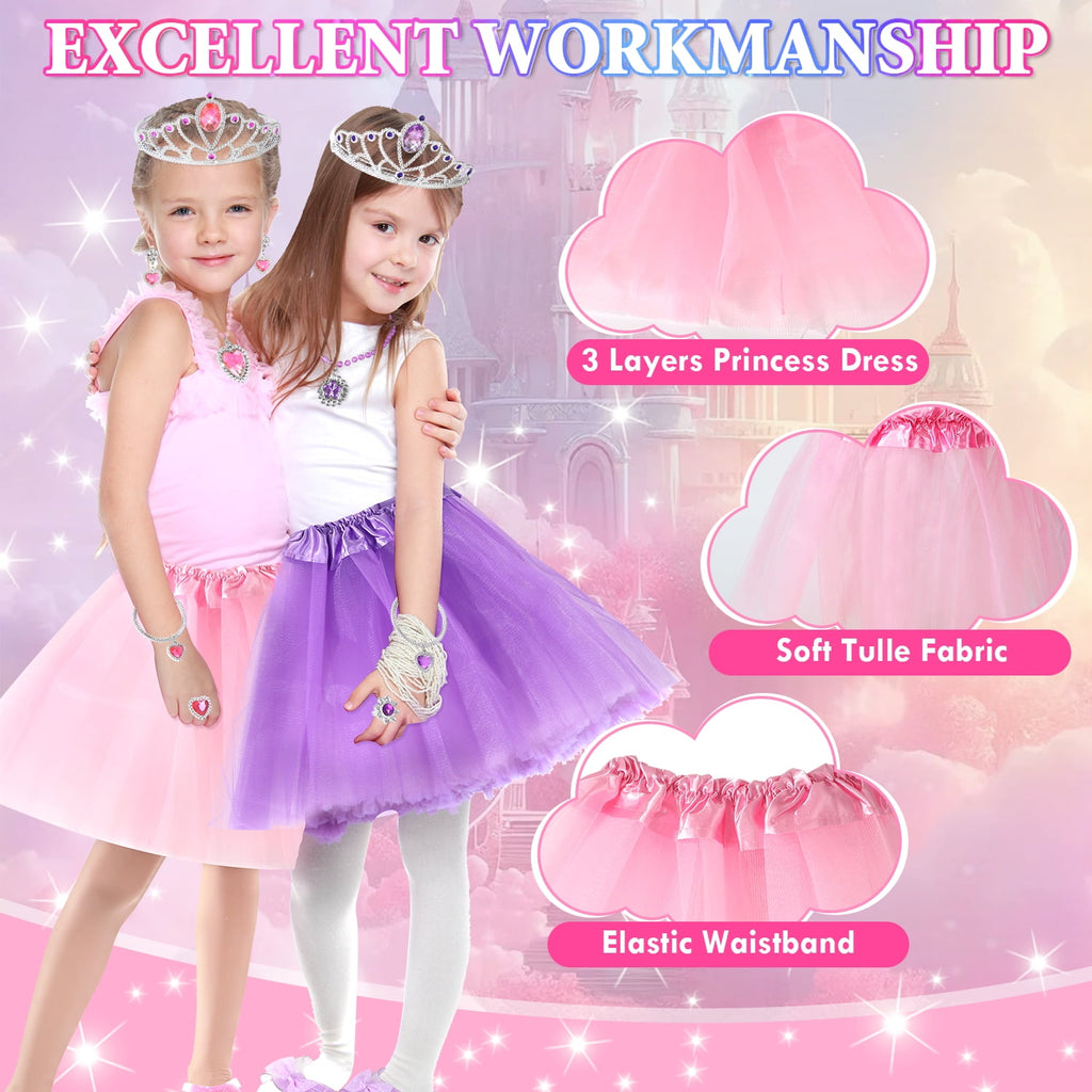Princess Dress Up Toddler Girl Toys, Dress Up for Girls 3 4 5 6 Year Old, Princess Toys for Toddler, Upgraded with 3 Sets, Include Jewelry, Crown, Shoes, Princess Wand...Birthday Gift