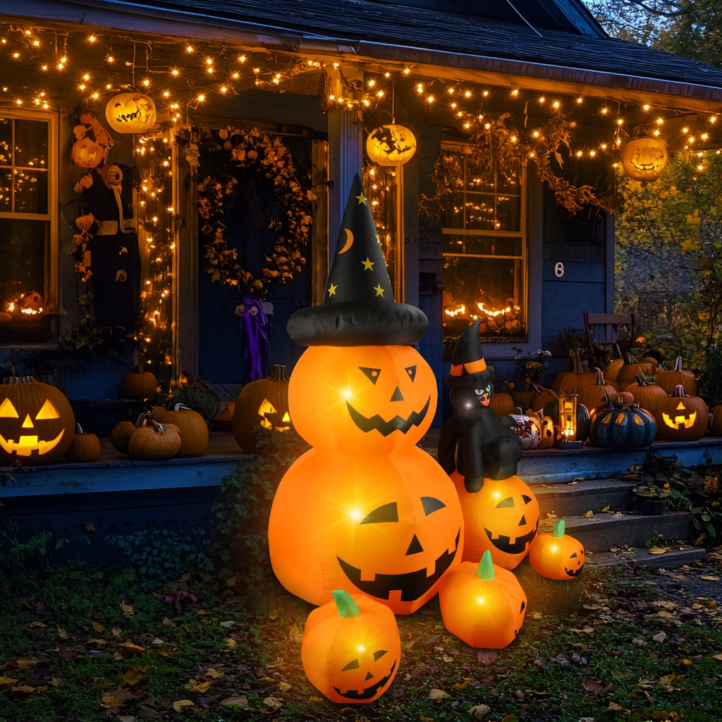 MAGOTAN 5 FT Halloween Inflatables Cape Pumpkin Outdoor Decorations Cape Pumpkin Halloween Inflatable Blow Up Halloween Cape Pumpkin Decoration Build-in LED Lights