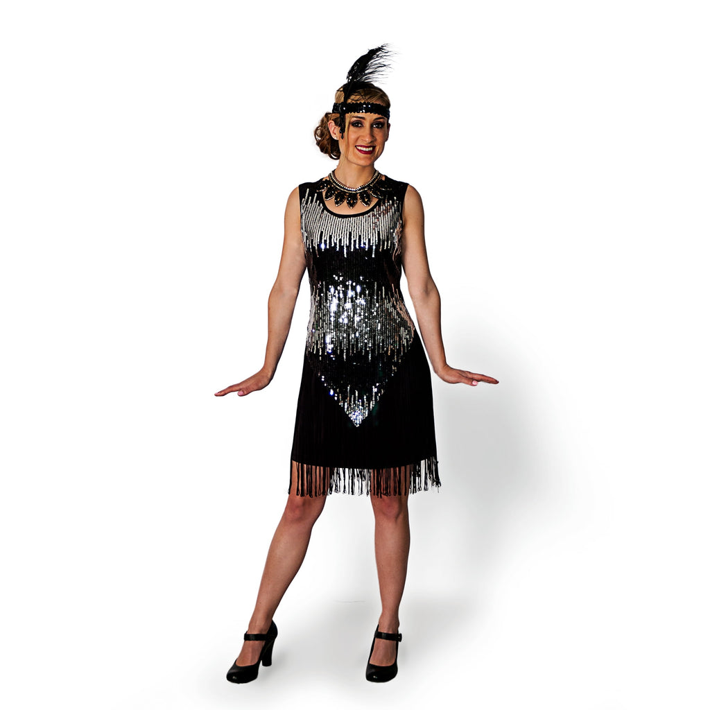 Lava Diva Flapper Costume for Women with Glittering Sequins and Fringes for Adults, Size 1X, 2X, 3X