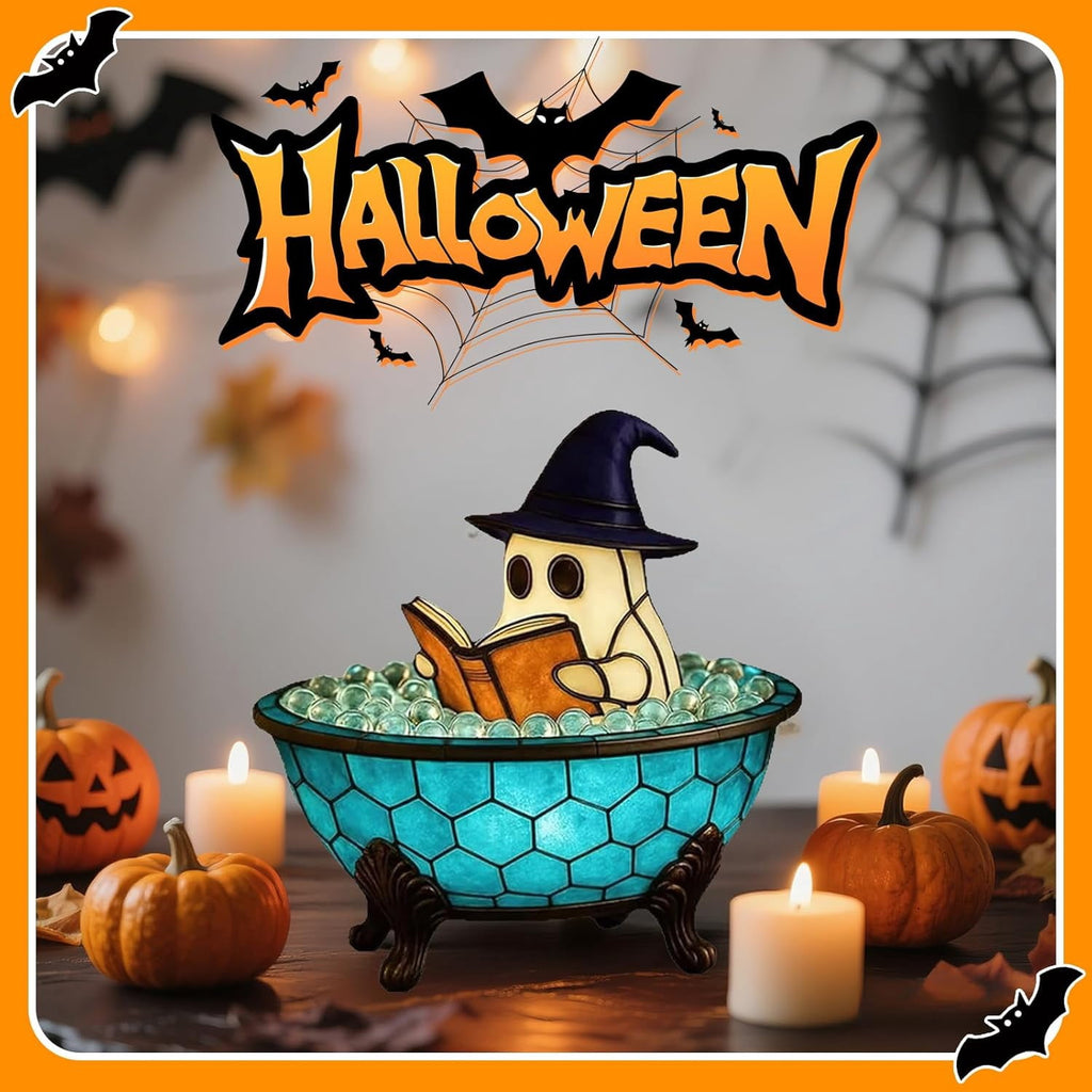 Clearance Halloween Ghost Bubble Bath Lamp, Cute Bathtub Ghost Night Lights for Halloween Decor, Reading Books Nightlight, Halloween Decorations for Indoor Readers & Book Lover Desk Home Party Gifts