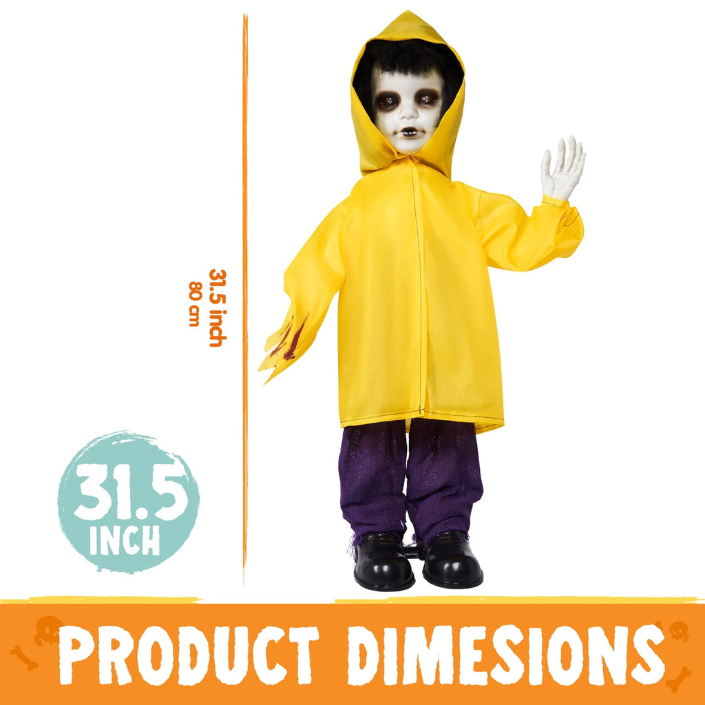 Joyfy 67" Standing Grim Reaper with Chain, Large Halloween Decorations Outdoor, Life Size Animatronics Skelton, Sound-Actived Party Decor with Creepy Sound & LED Eyes, Scary Haunted House Props