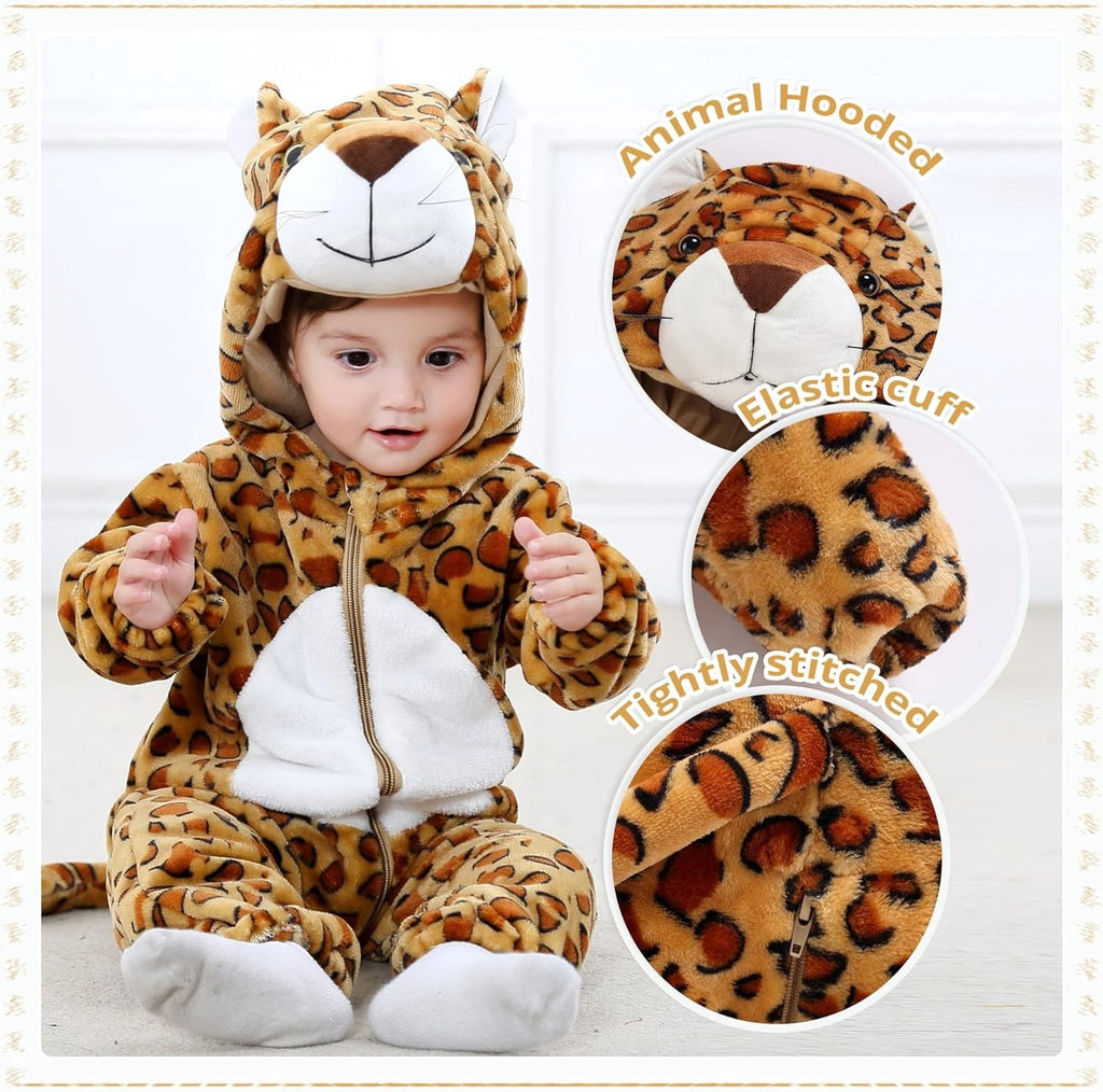 WIBACKER 0-3T Unisex Baby Animal Costume Winter Autumn Flannel Hooded Romper Christmas and Halloween Dinosaur Cosplay Jumpsuit