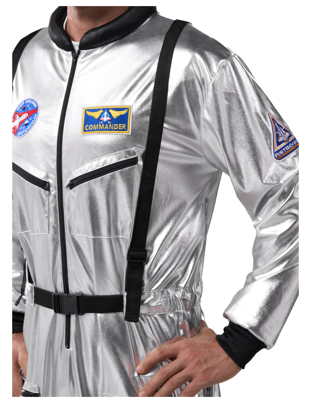 Joyfy Adult Men Astronaut Costume Halloween Spaceman Costume Silver Space Suit Spaceman Jumpsuit Pilot Outfit for Halloween Party Cosplay