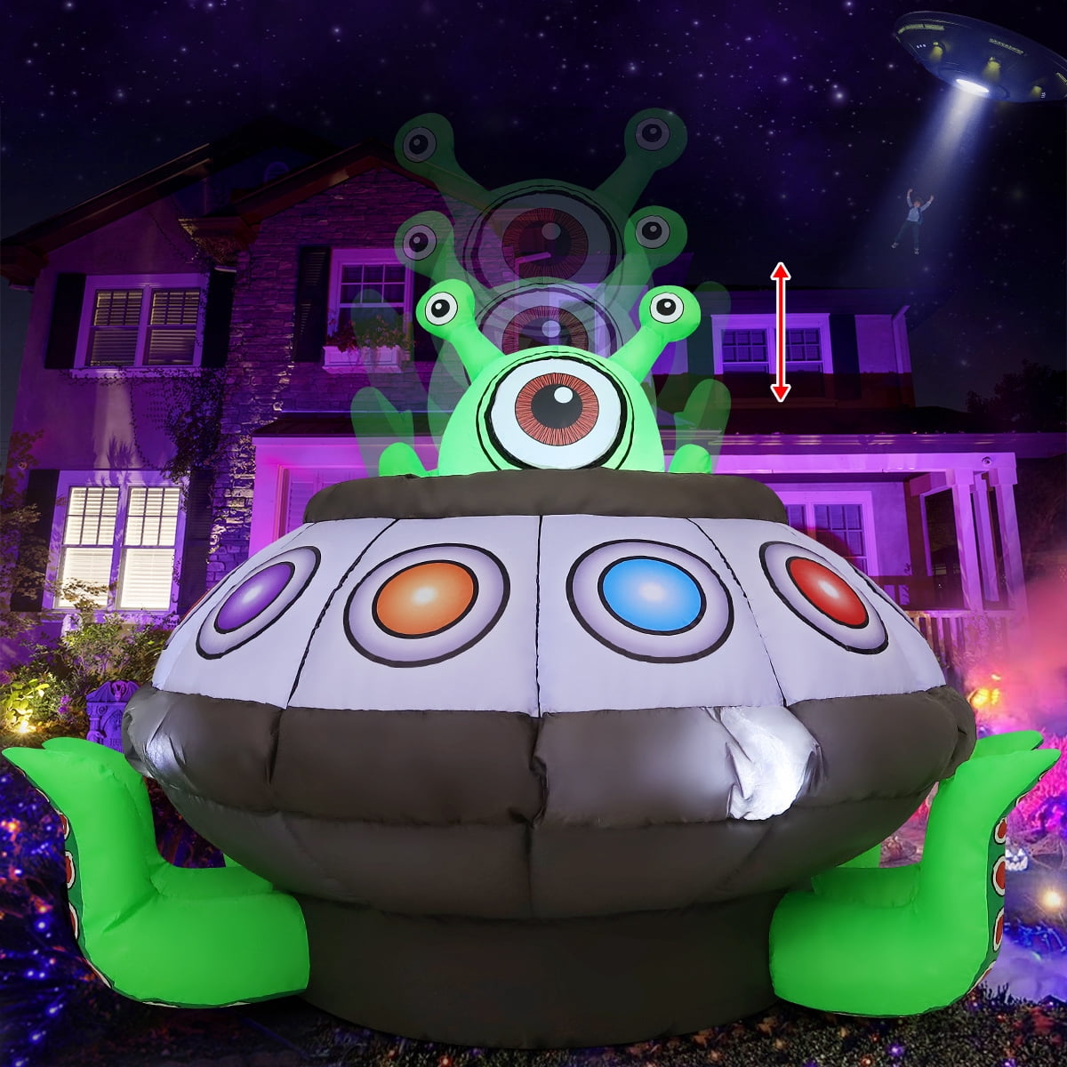 GOOSH Halloween Inflatables 5.2 FT Animated Alien Spaceship Inflatable, Blow up Alien Spaceship with Built-in LED Lights, Outdoor Halloween Decorations for Halloween Holiday Party Indoor Outdoor