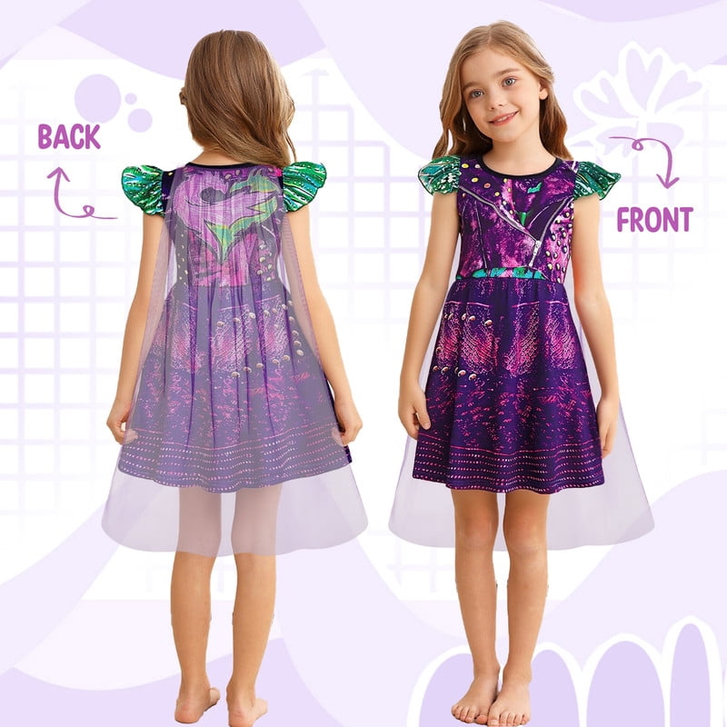Benylion Girls Ice Princess Dress Halloween Cosplay Costumes With Tulle Cape Kids Birthday Party Dress up Outfit for 7-8 Years